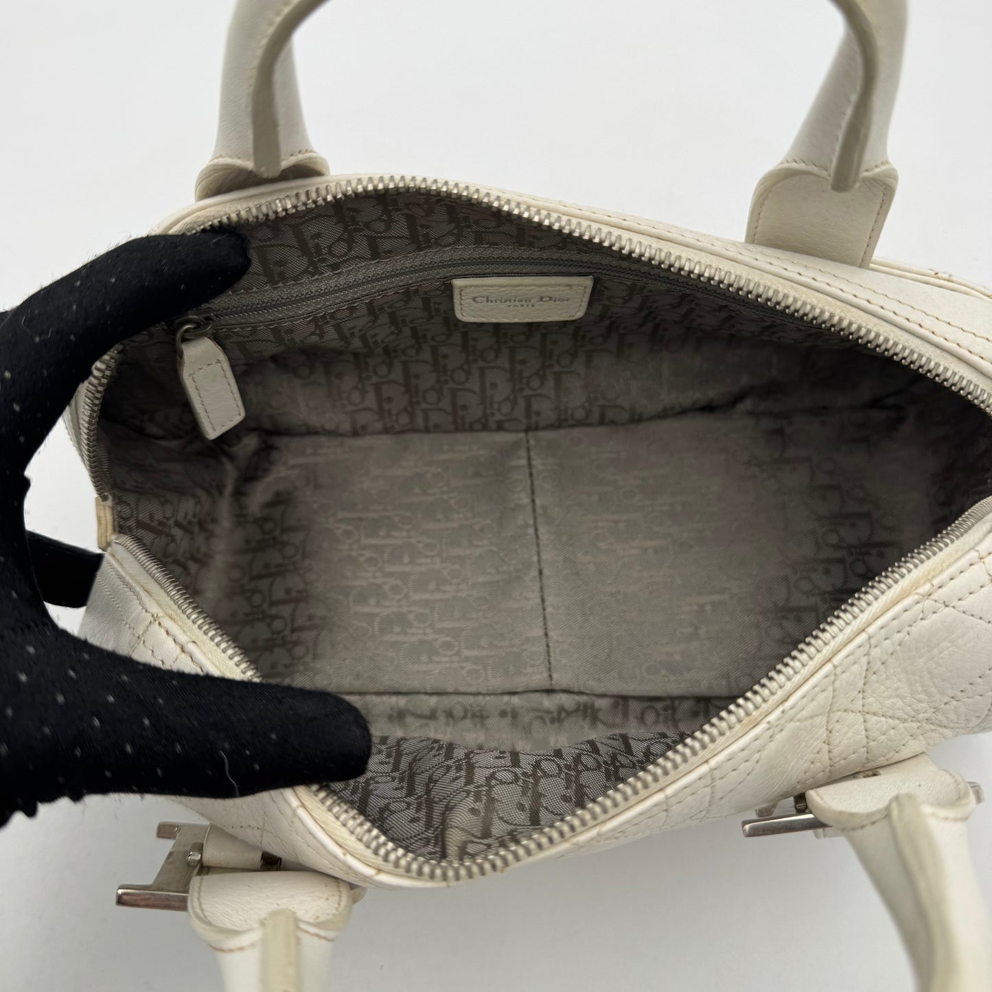 Christian Dior White Leather Cannage Small Satchel