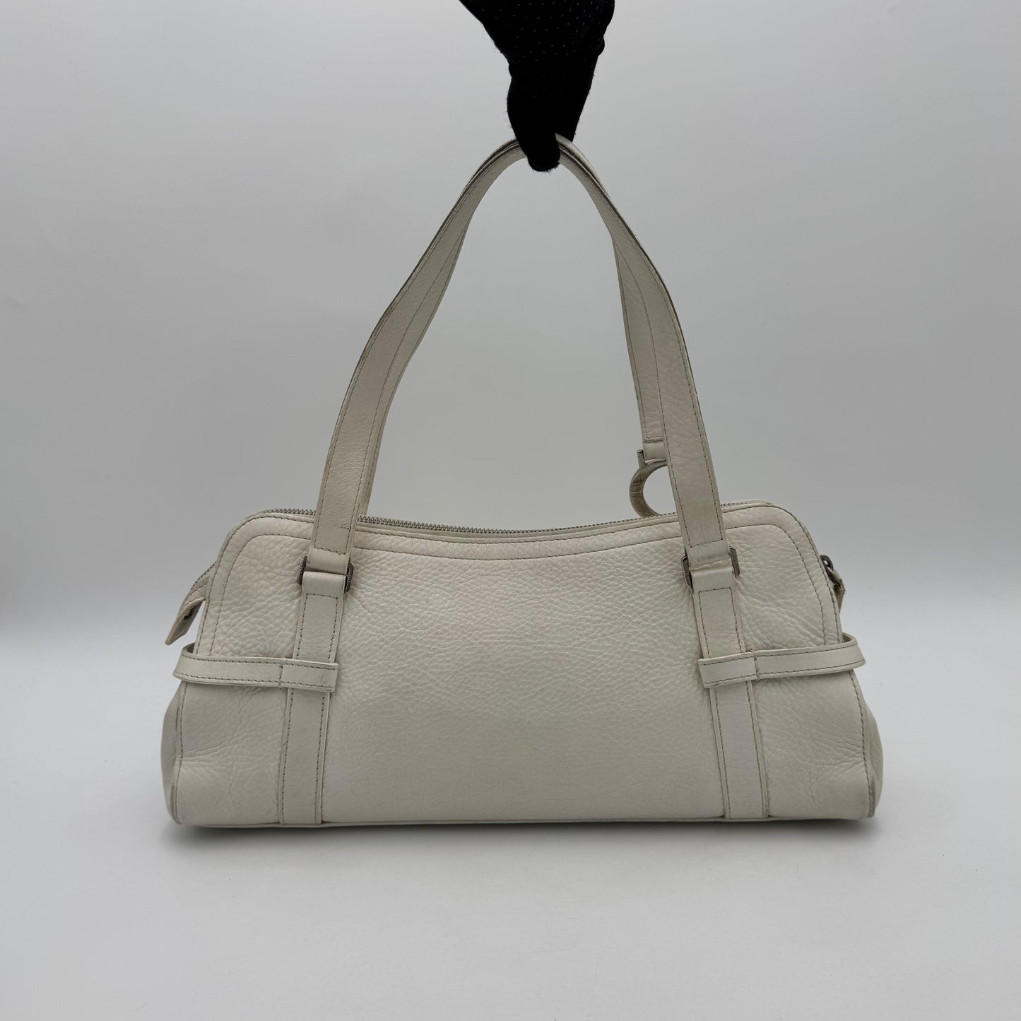 Christian Dior White Leather Spellout D Charm Boston Shoulder Bag