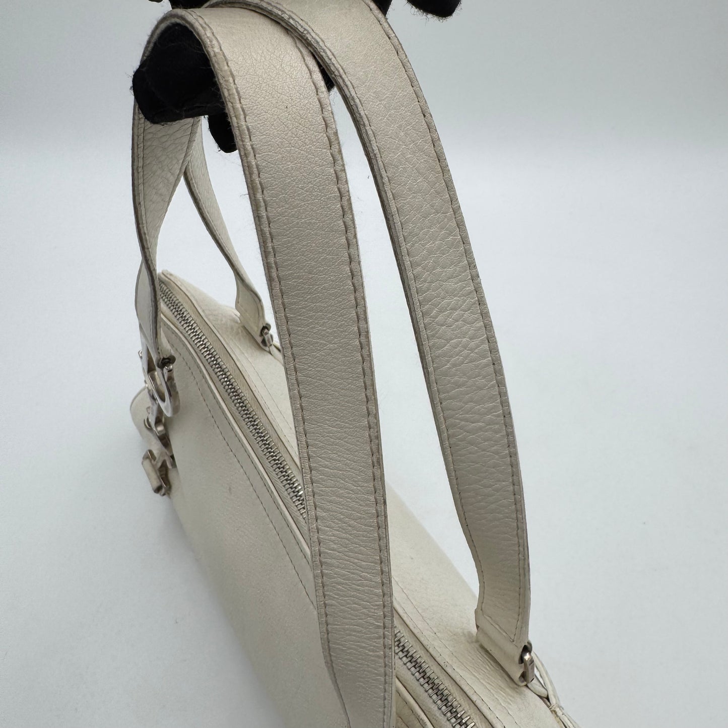 Christian Dior White Leather Spellout D Charm Boston Shoulder Bag