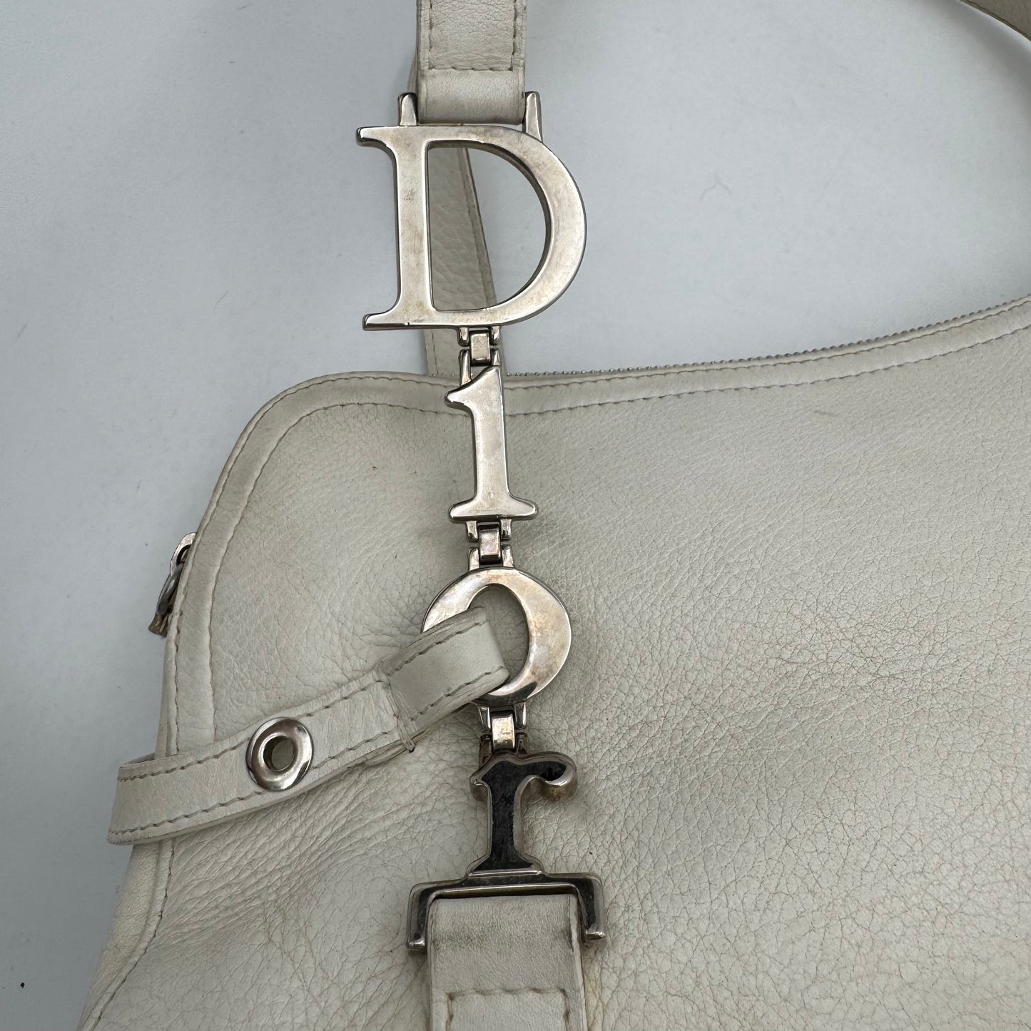 Christian Dior White Leather Spellout D Charm Boston Shoulder Bag