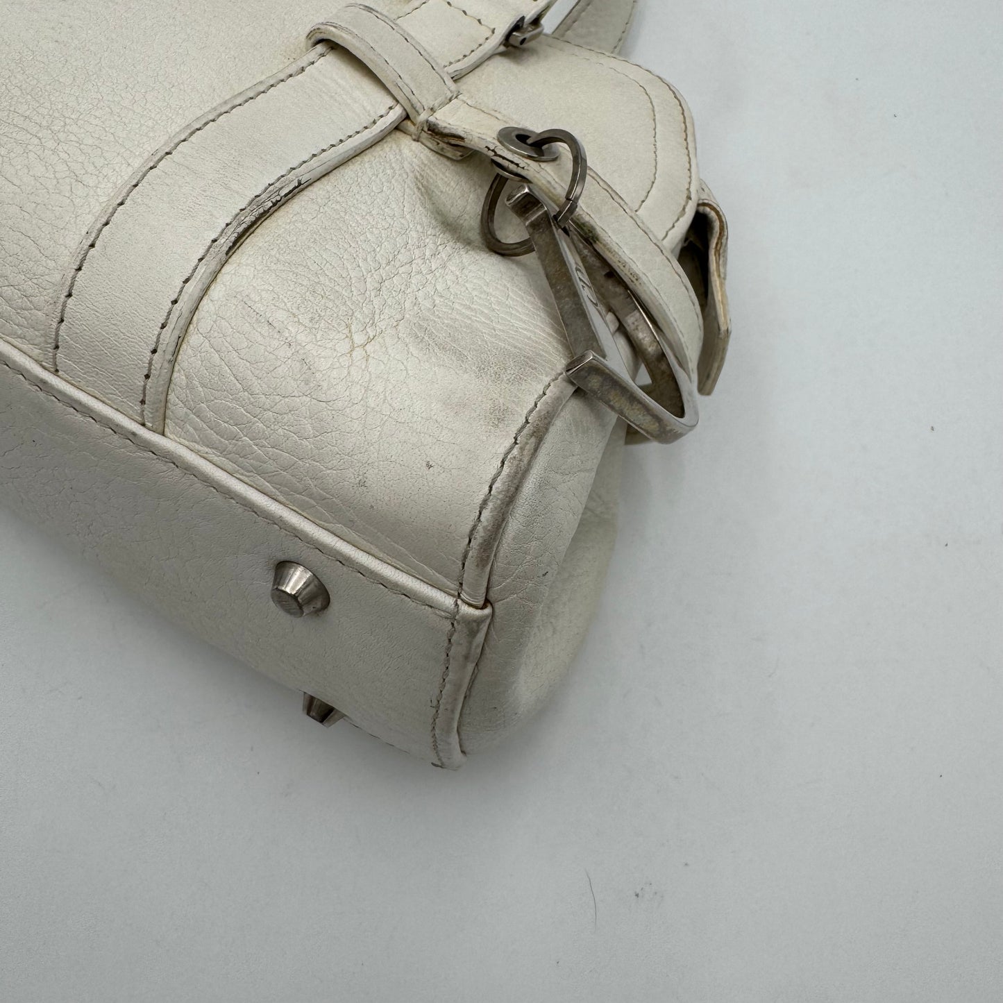 Christian Dior White Leather Spellout D Charm Boston Shoulder Bag