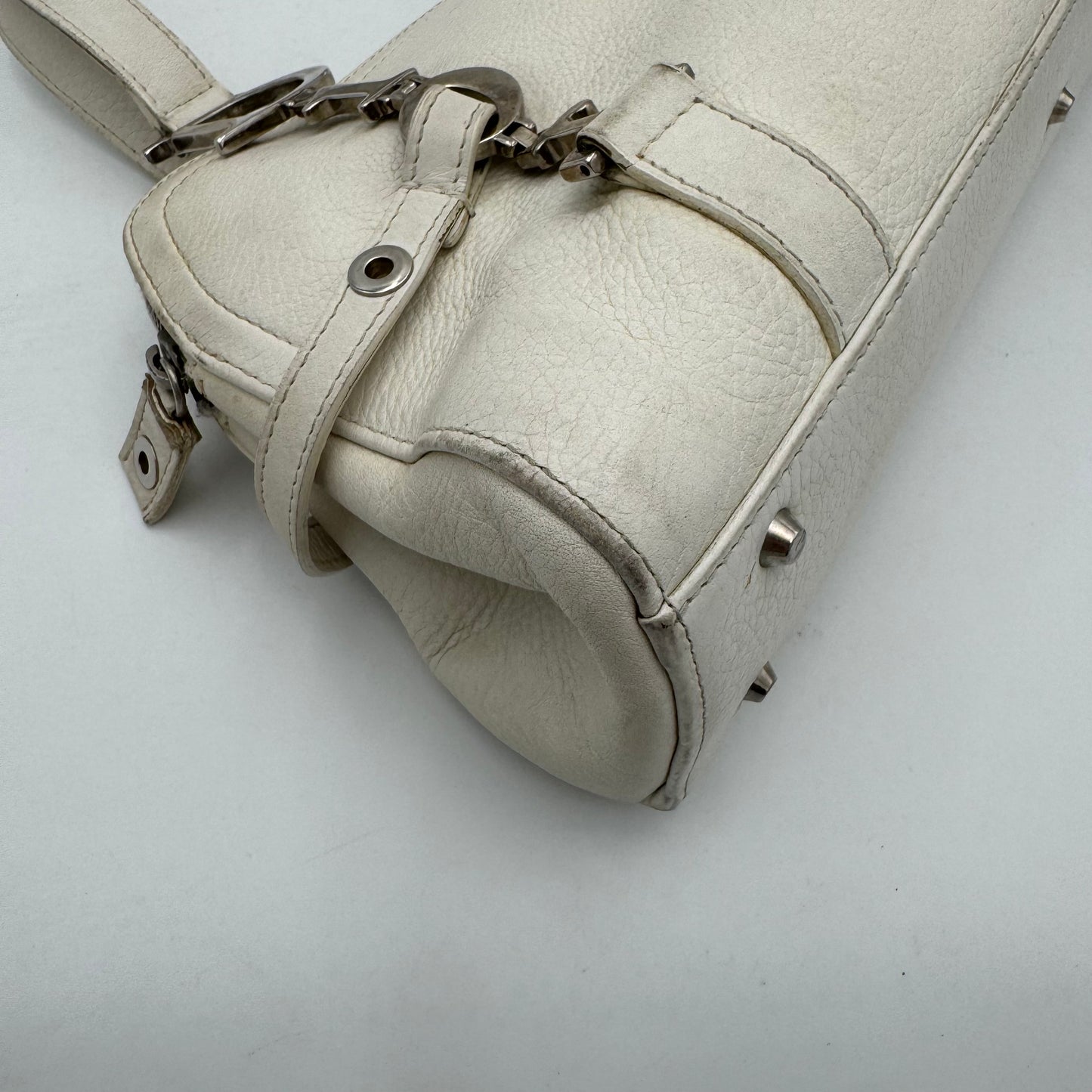 Christian Dior White Leather Spellout D Charm Boston Shoulder Bag