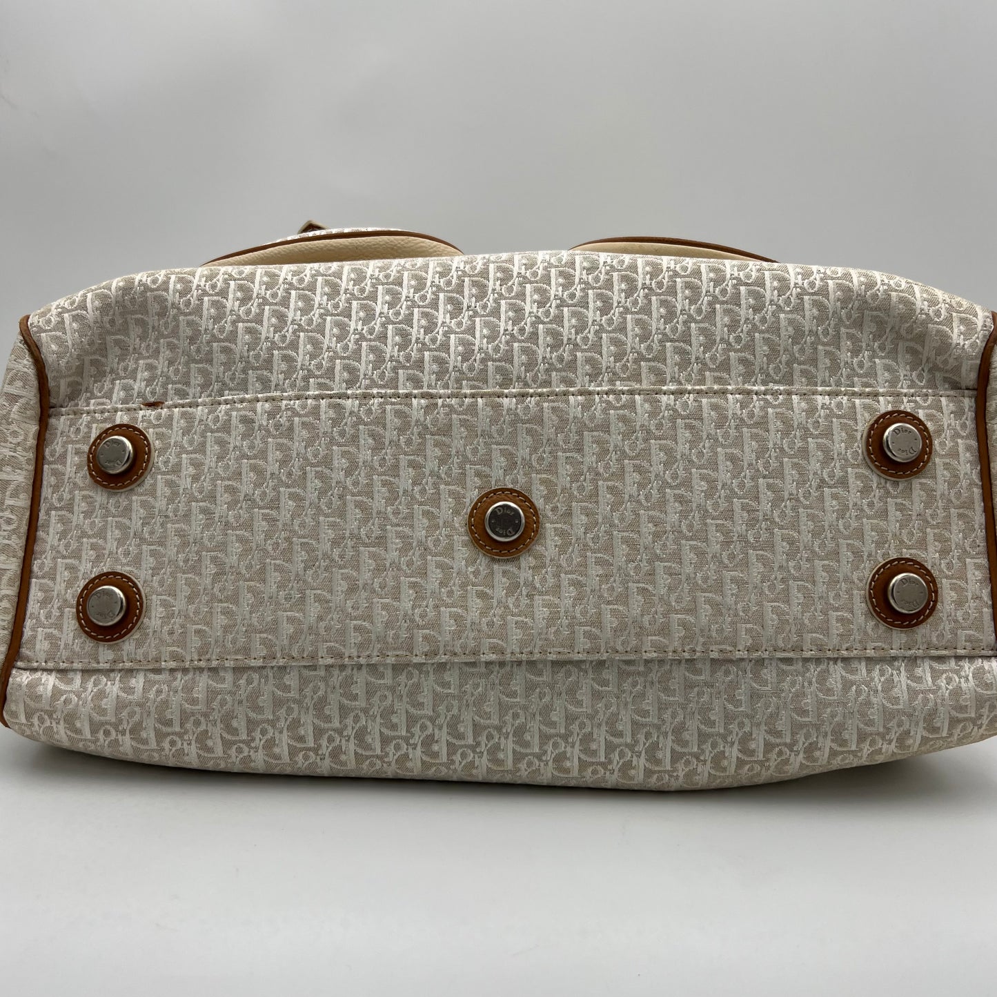 Christian Dior White Diorissimo Trotter Canvas and Neutral Leather Large Satchel