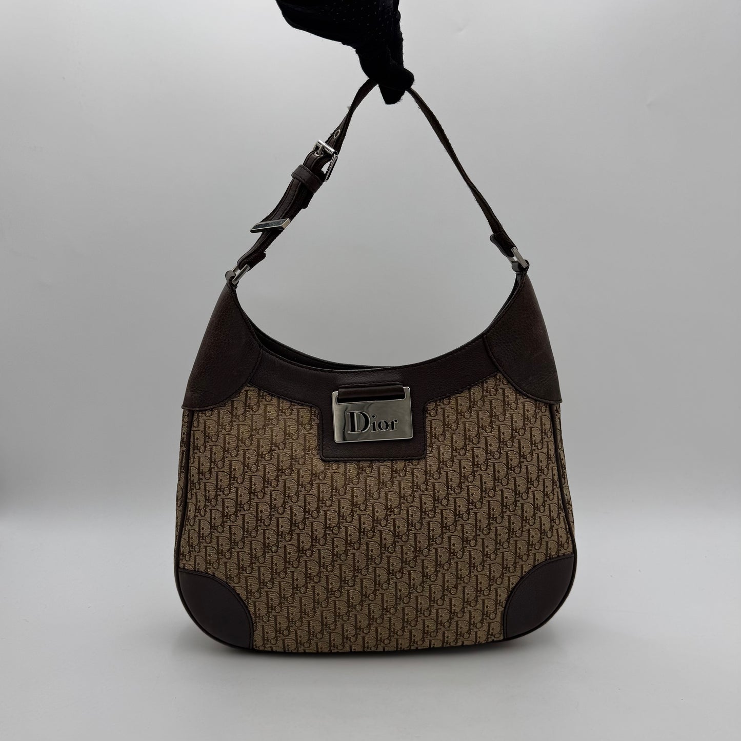 Christian Dior Brown Trotter Canvas and Leather Street Chic Hobo Shoulder Bag