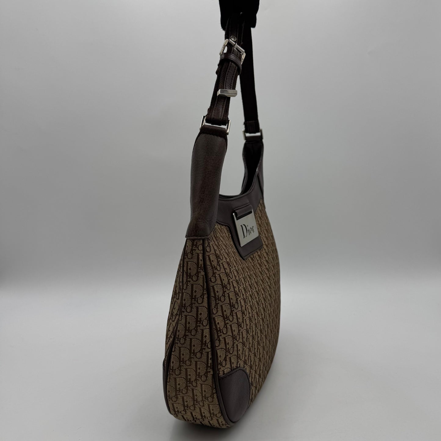 Christian Dior Brown Trotter Canvas and Leather Street Chic Hobo Shoulder Bag