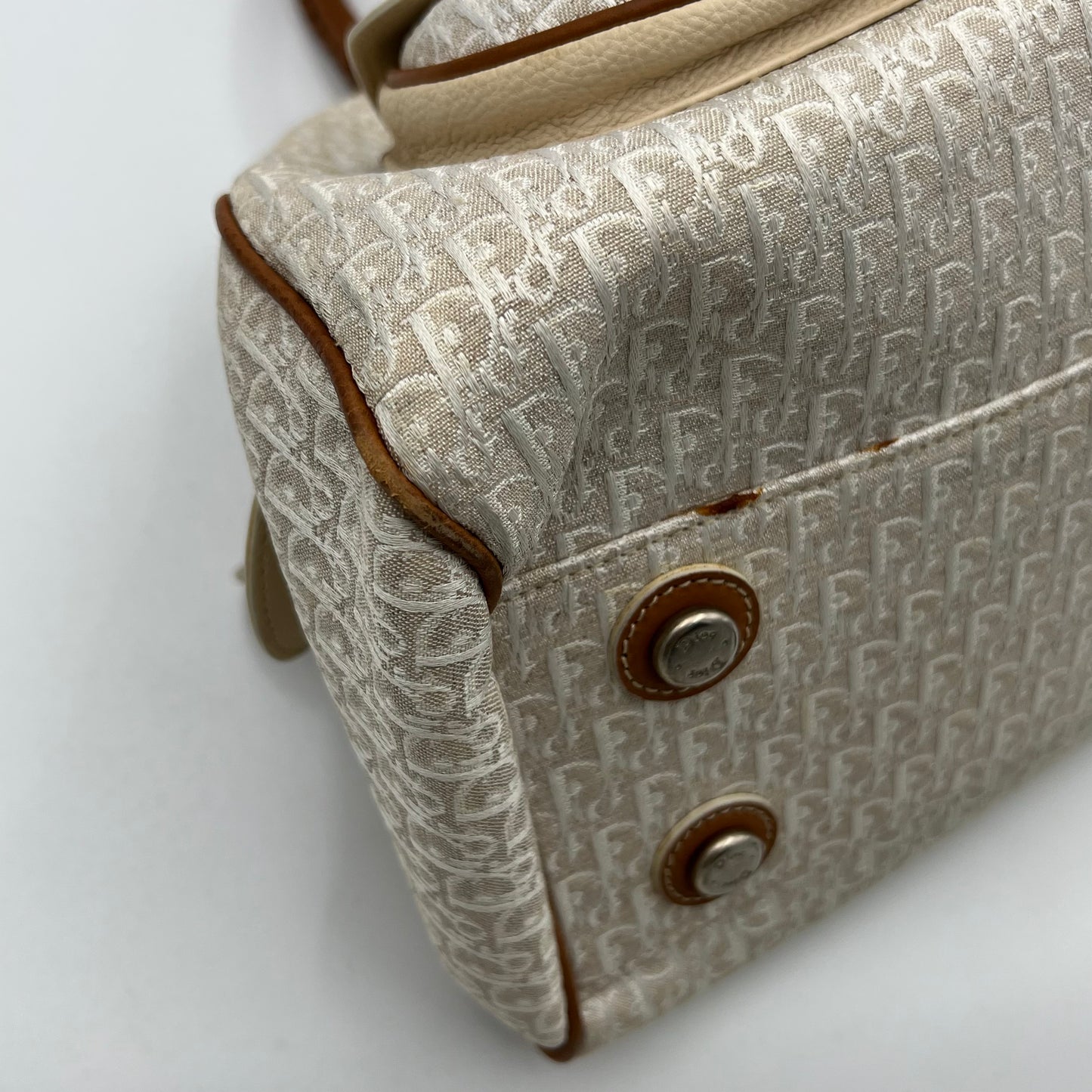 Christian Dior White Diorissimo Trotter Canvas and Neutral Leather Large Satchel