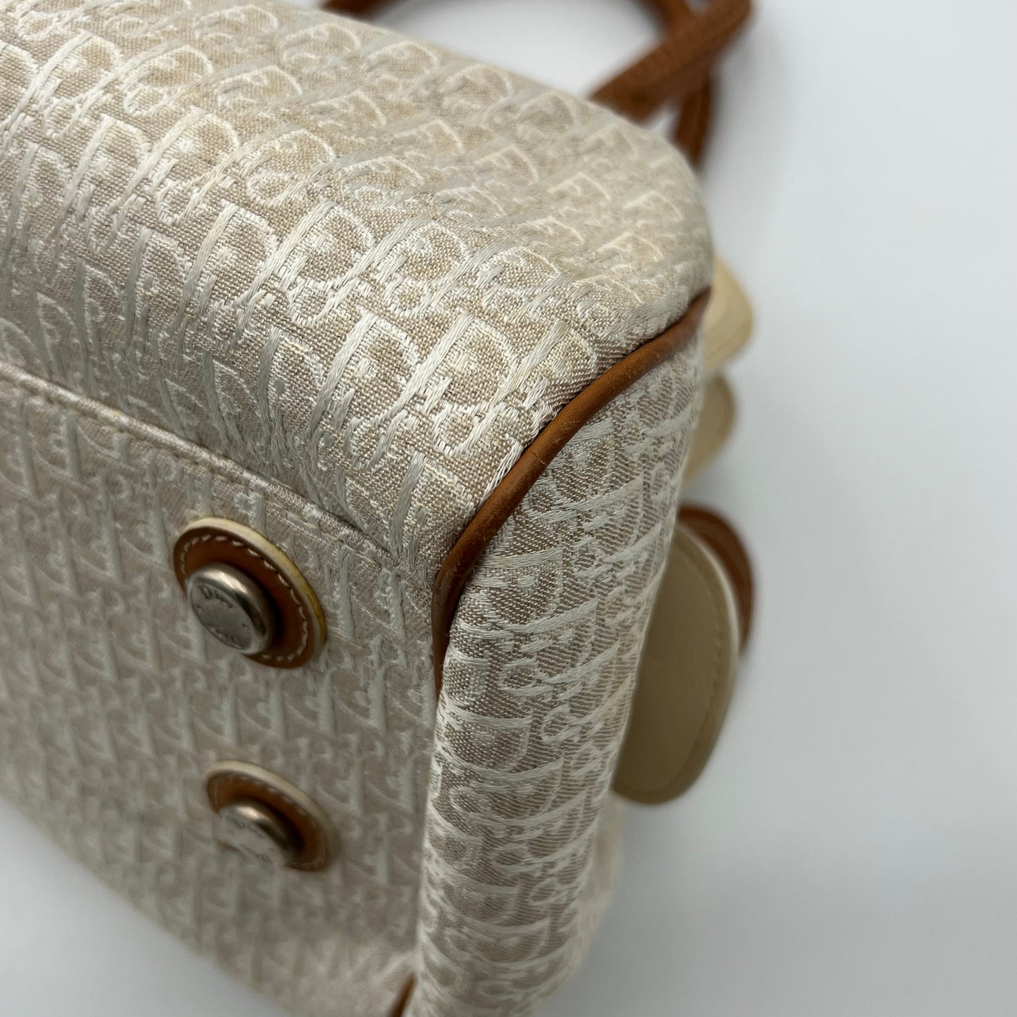 Christian Dior White Diorissimo Trotter Canvas and Neutral Leather Large Satchel