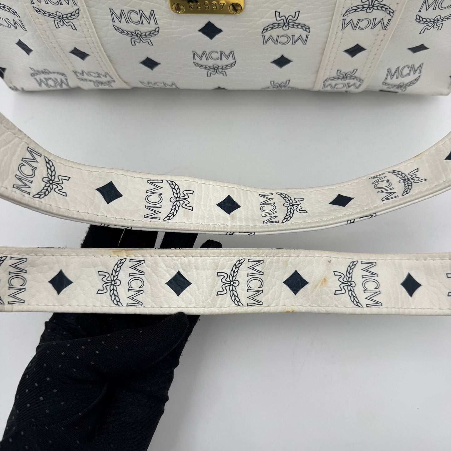 MCM White Visetos Zip Tote GHW