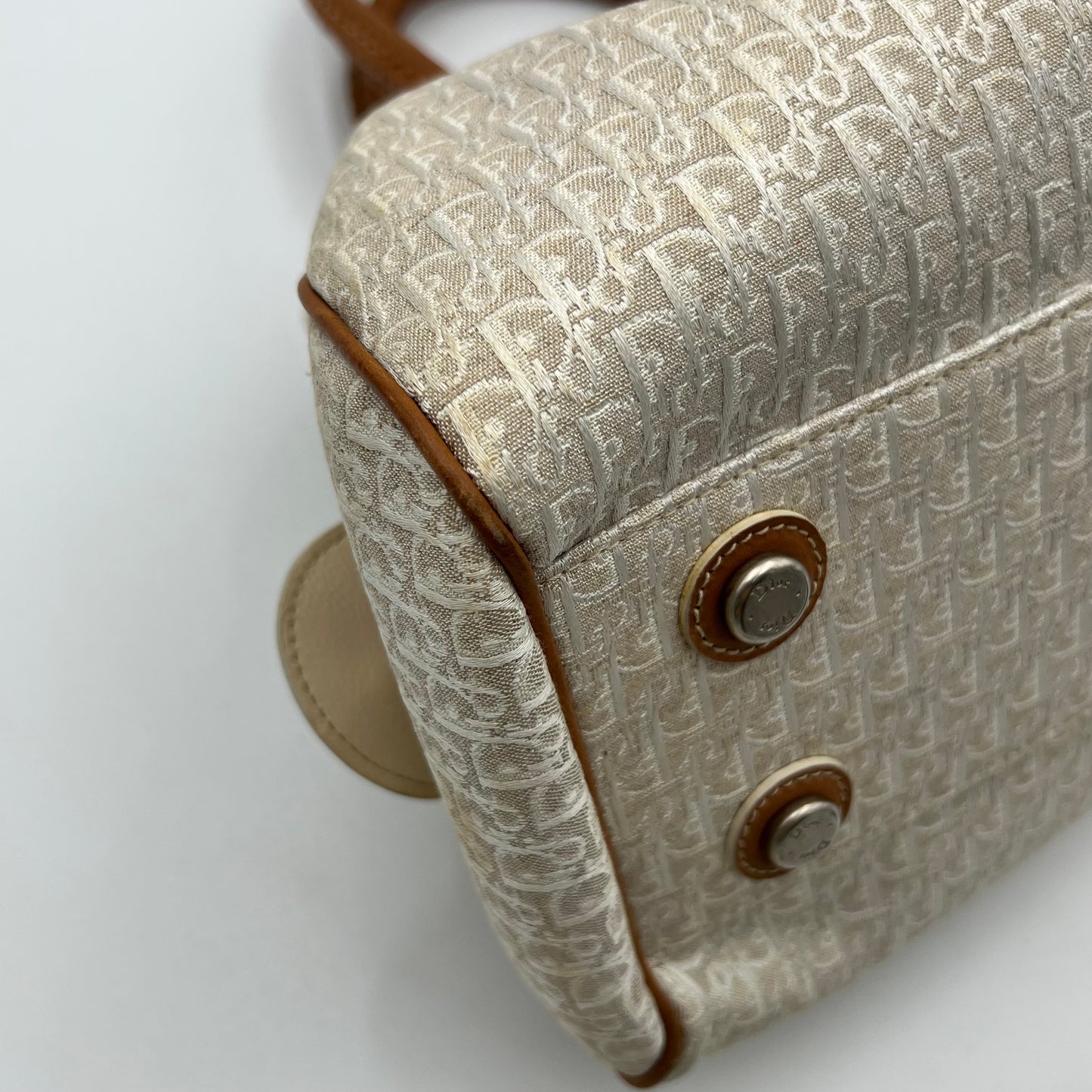 Christian Dior White Diorissimo Trotter Canvas and Neutral Leather Large Satchel