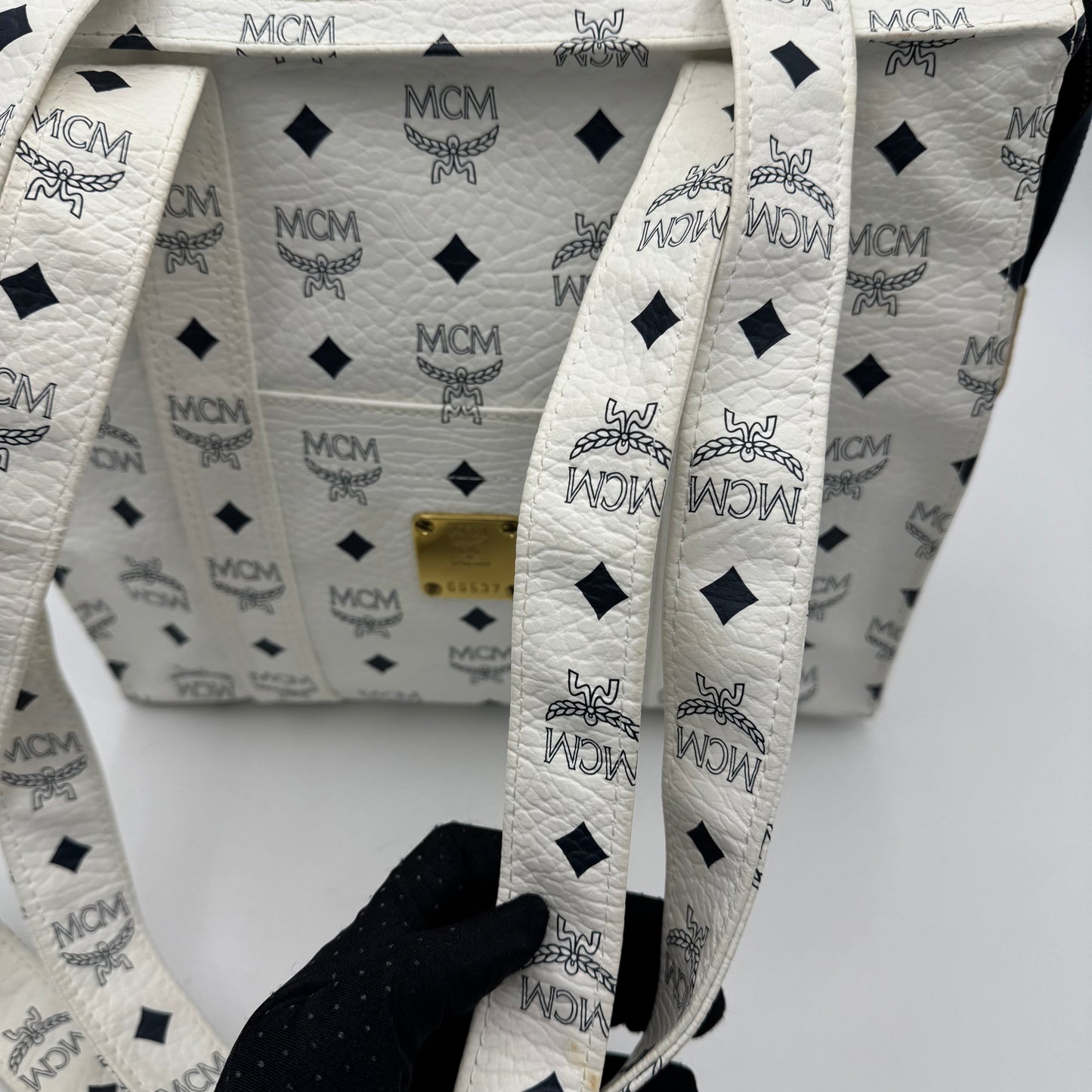 MCM White Visetos Zip Tote GHW