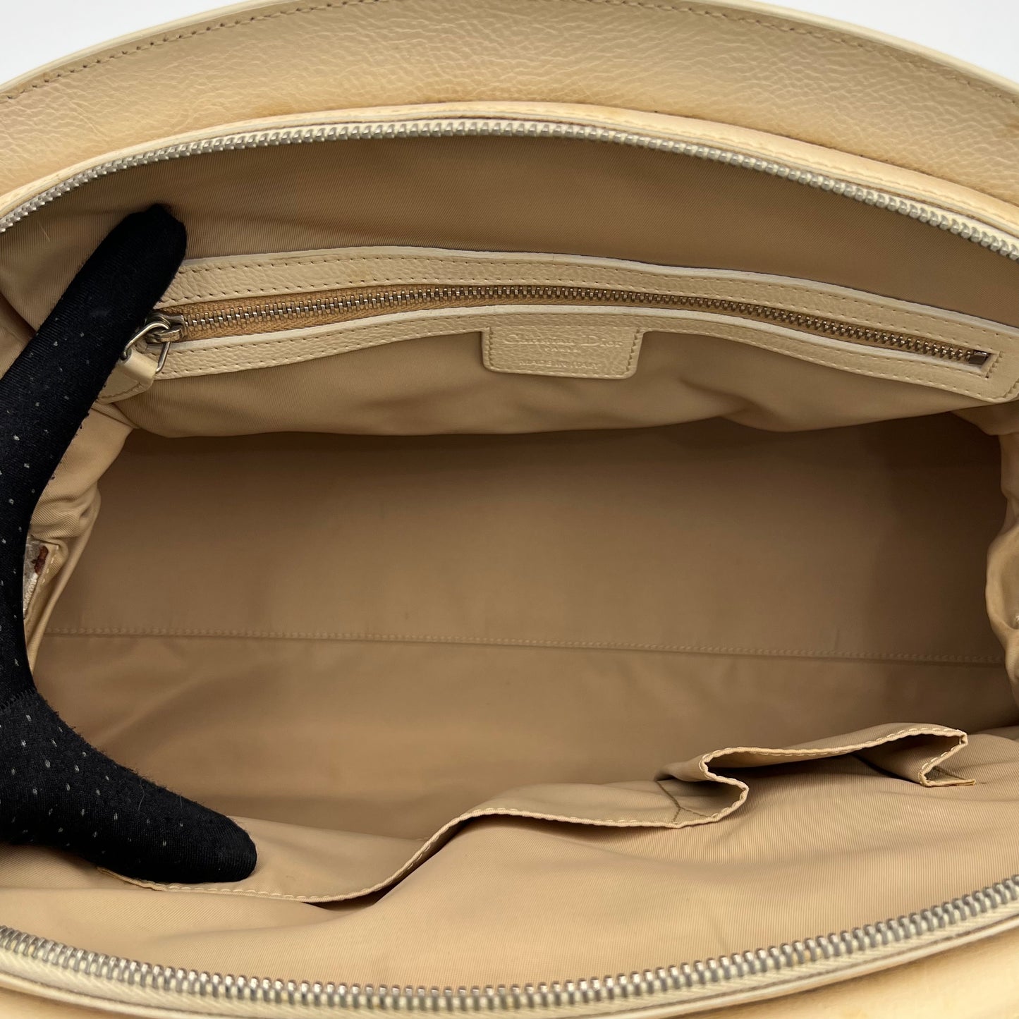 Christian Dior White Diorissimo Trotter Canvas and Neutral Leather Large Satchel