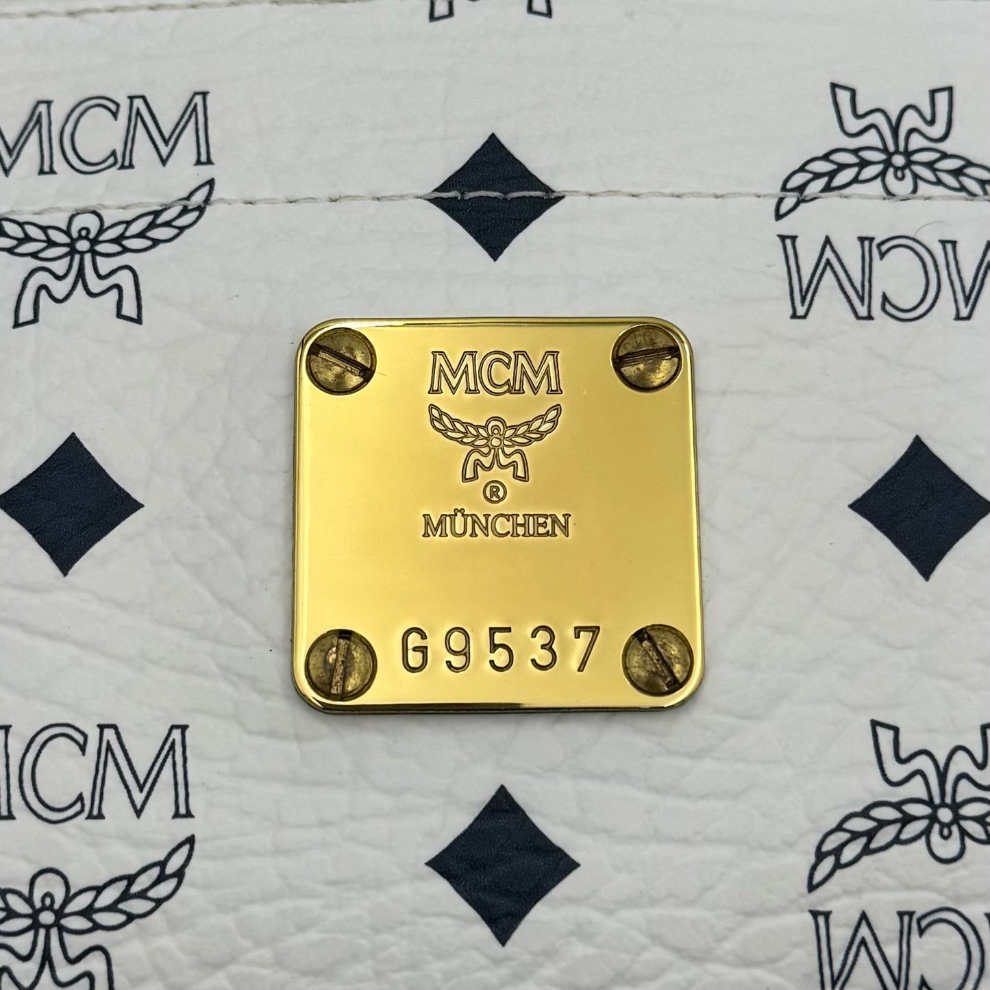 MCM White Visetos Zip Tote GHW