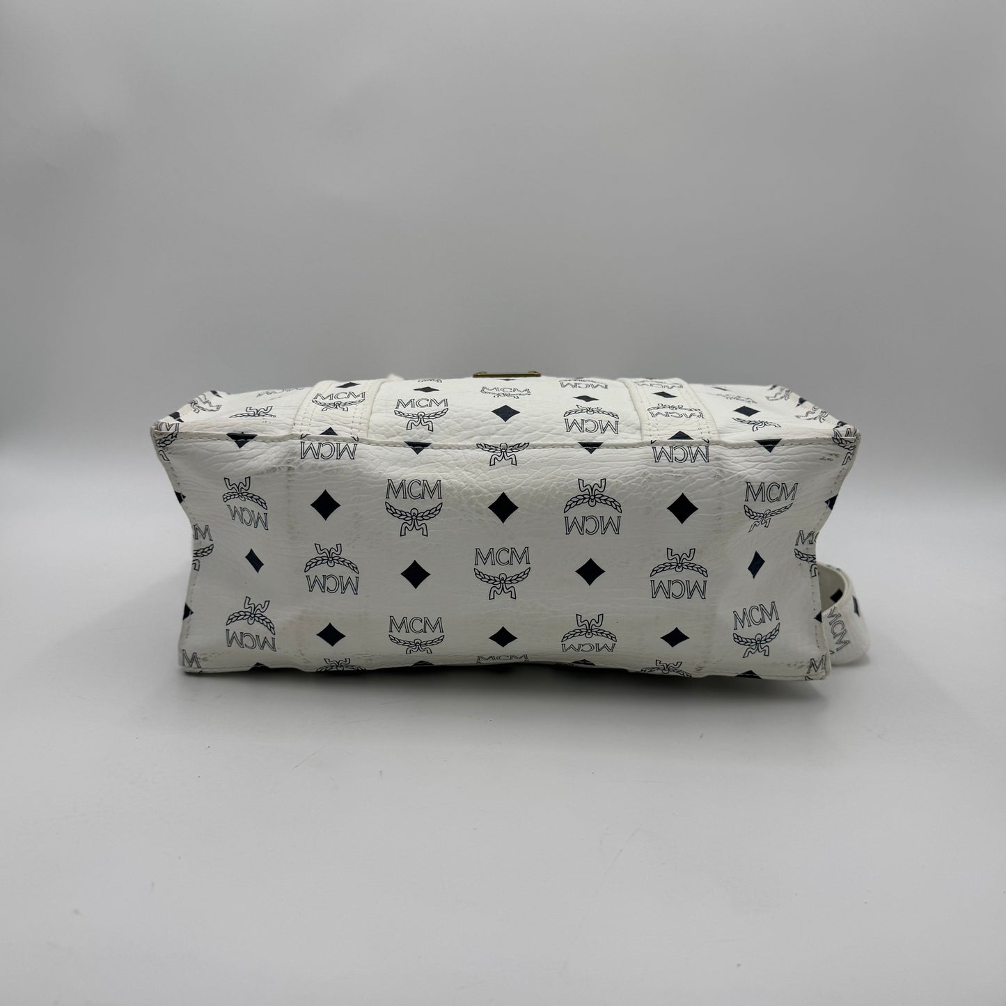 MCM White Visetos Zip Tote GHW