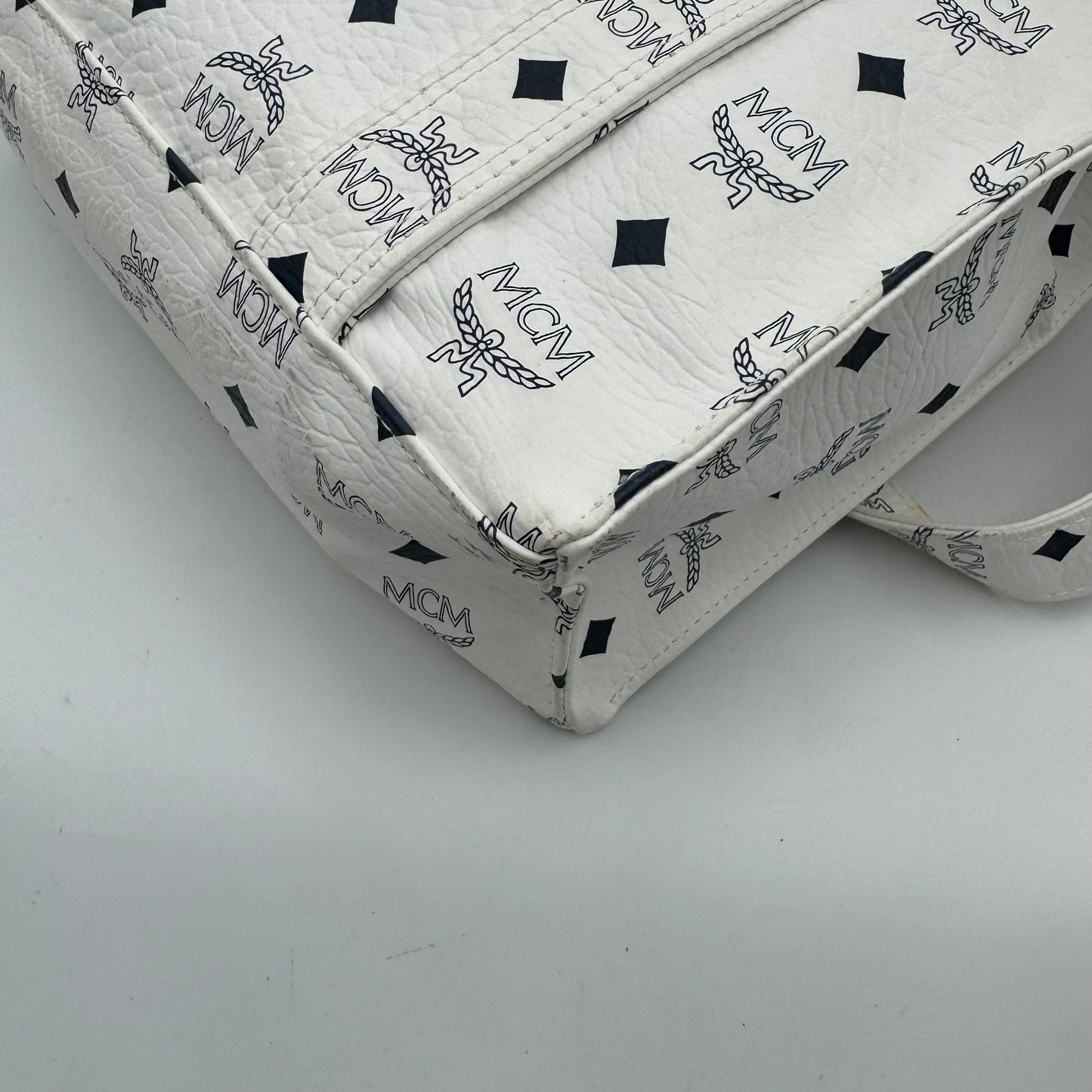 MCM White Visetos Zip Tote GHW