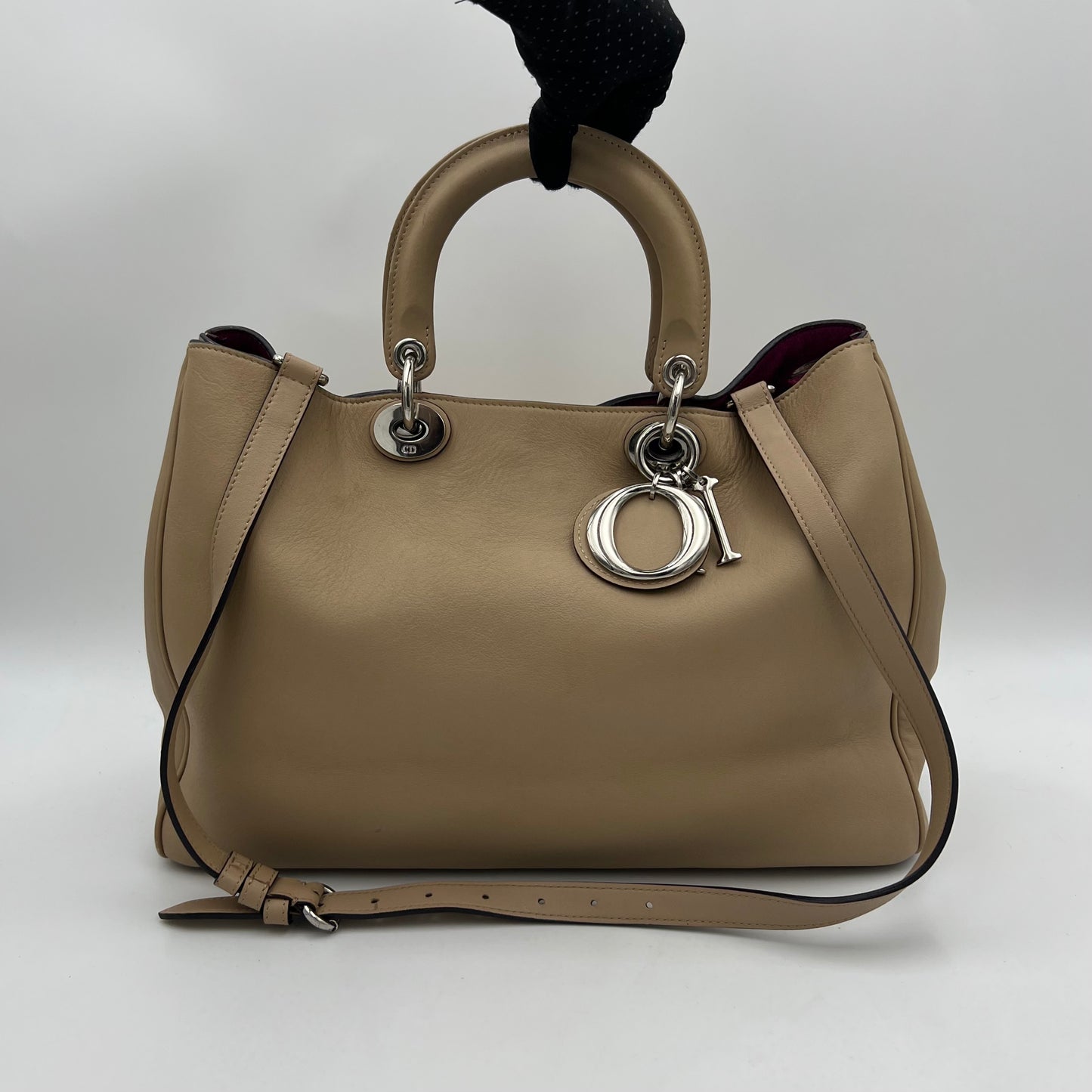 Christian Dior Beige Leather Diorissimo Tote with Long Strap SHW
