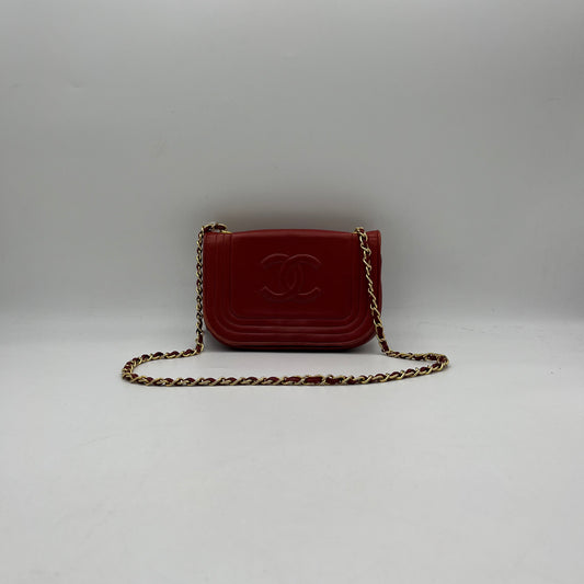 Chanel Red Lambskin CC Stitch Mini Full Flap