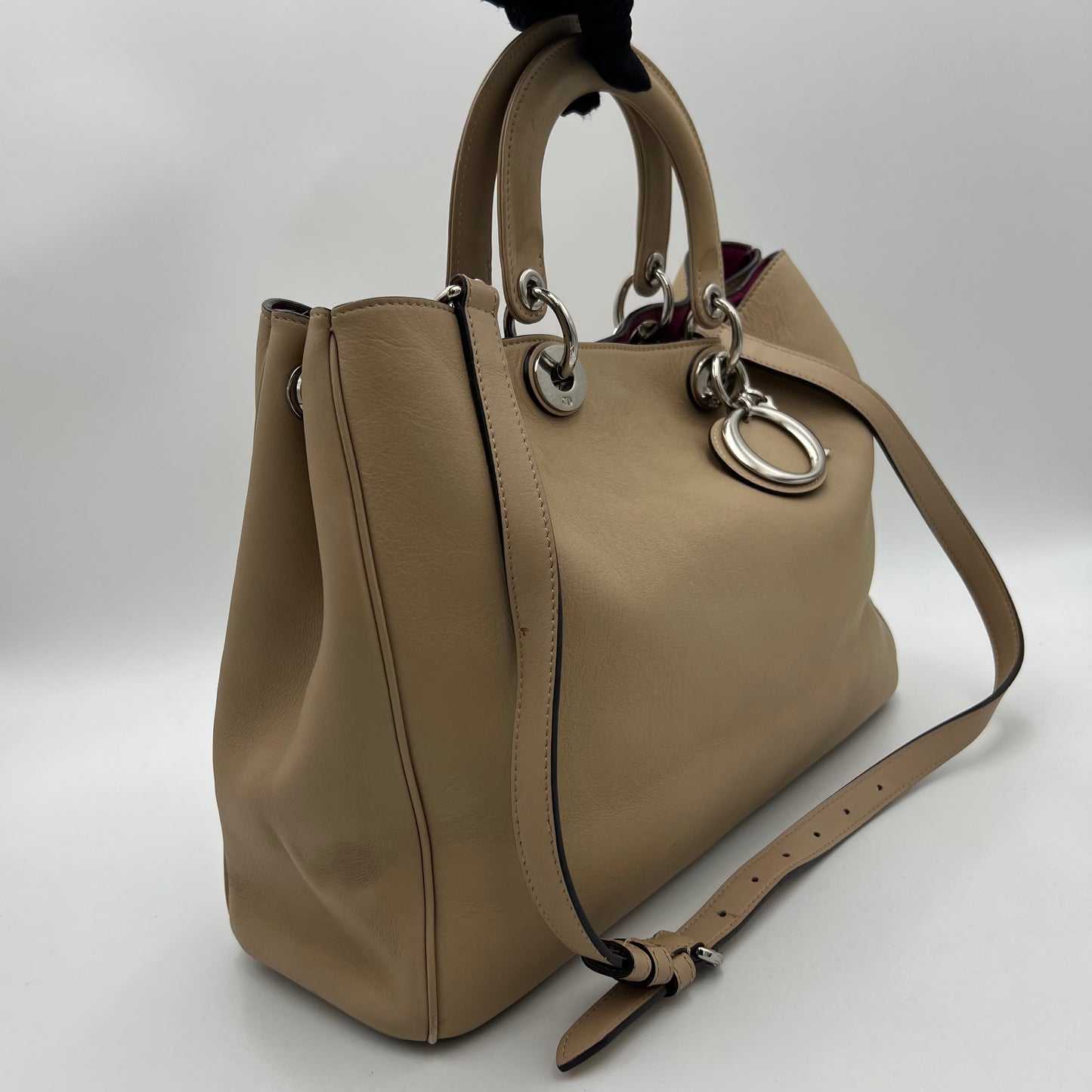 Christian Dior Beige Leather Diorissimo Tote with Long Strap SHW