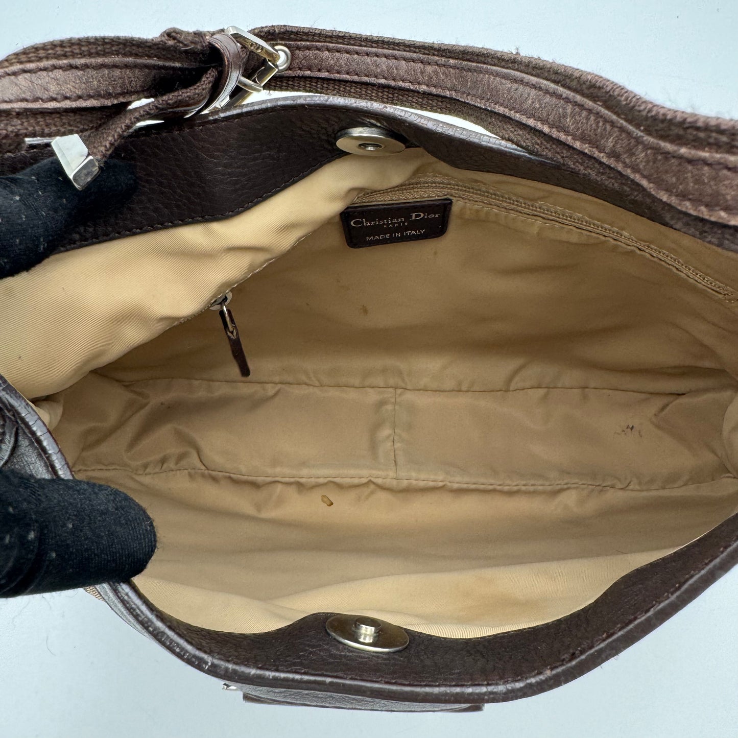 Christian Dior Brown Trotter Canvas and Leather Street Chic Hobo Shoulder Bag