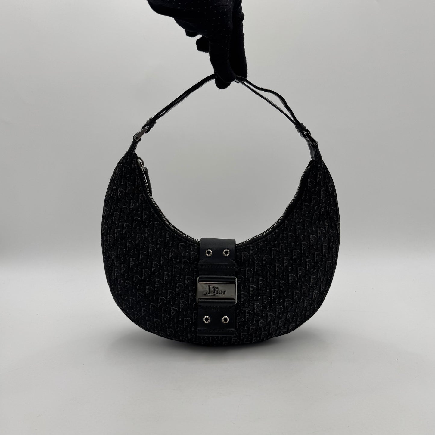 Christian Dior Black Trotter Canvas and Leather Street Chic Hobo Half Moon Shoulder Bag