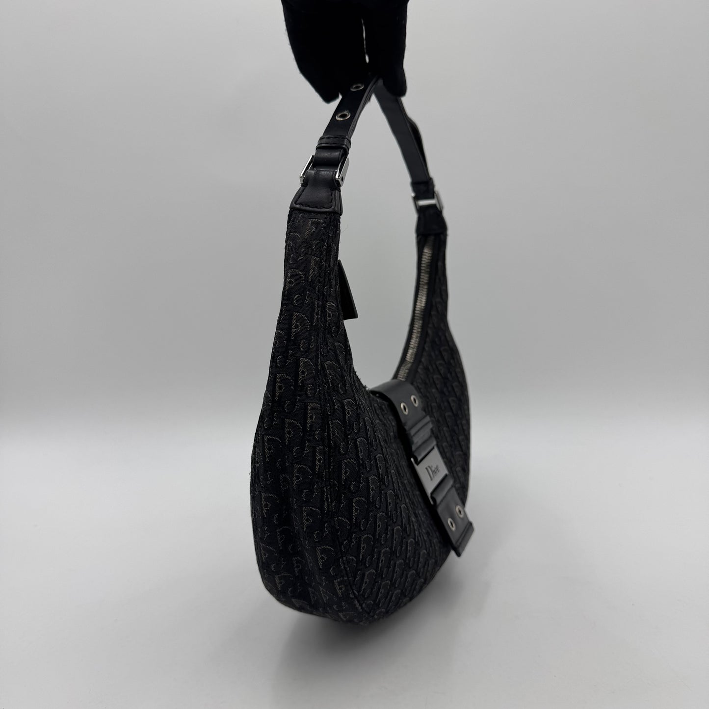 Christian Dior Black Trotter Canvas and Leather Street Chic Hobo Half Moon Shoulder Bag