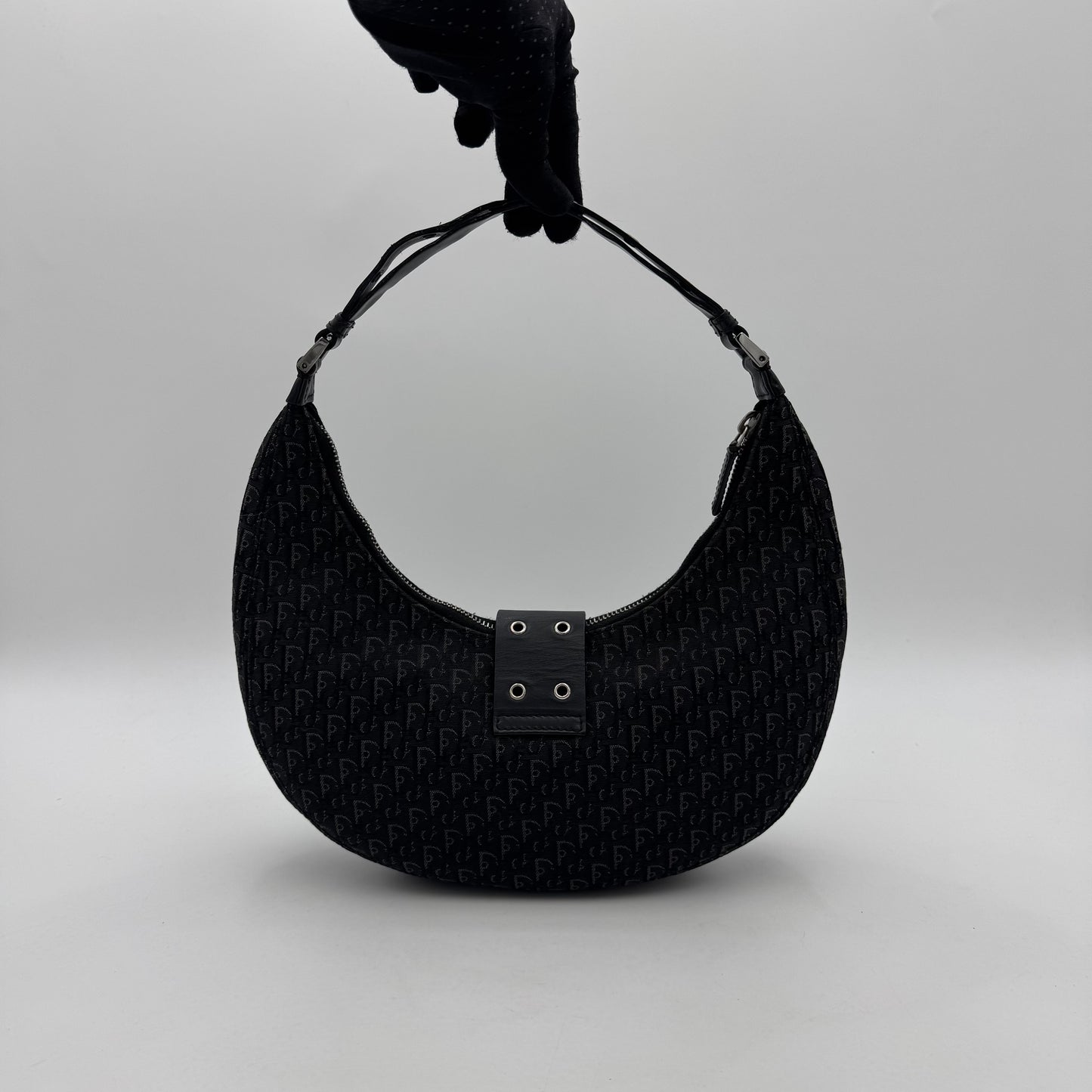 Christian Dior Black Trotter Canvas and Leather Street Chic Hobo Half Moon Shoulder Bag