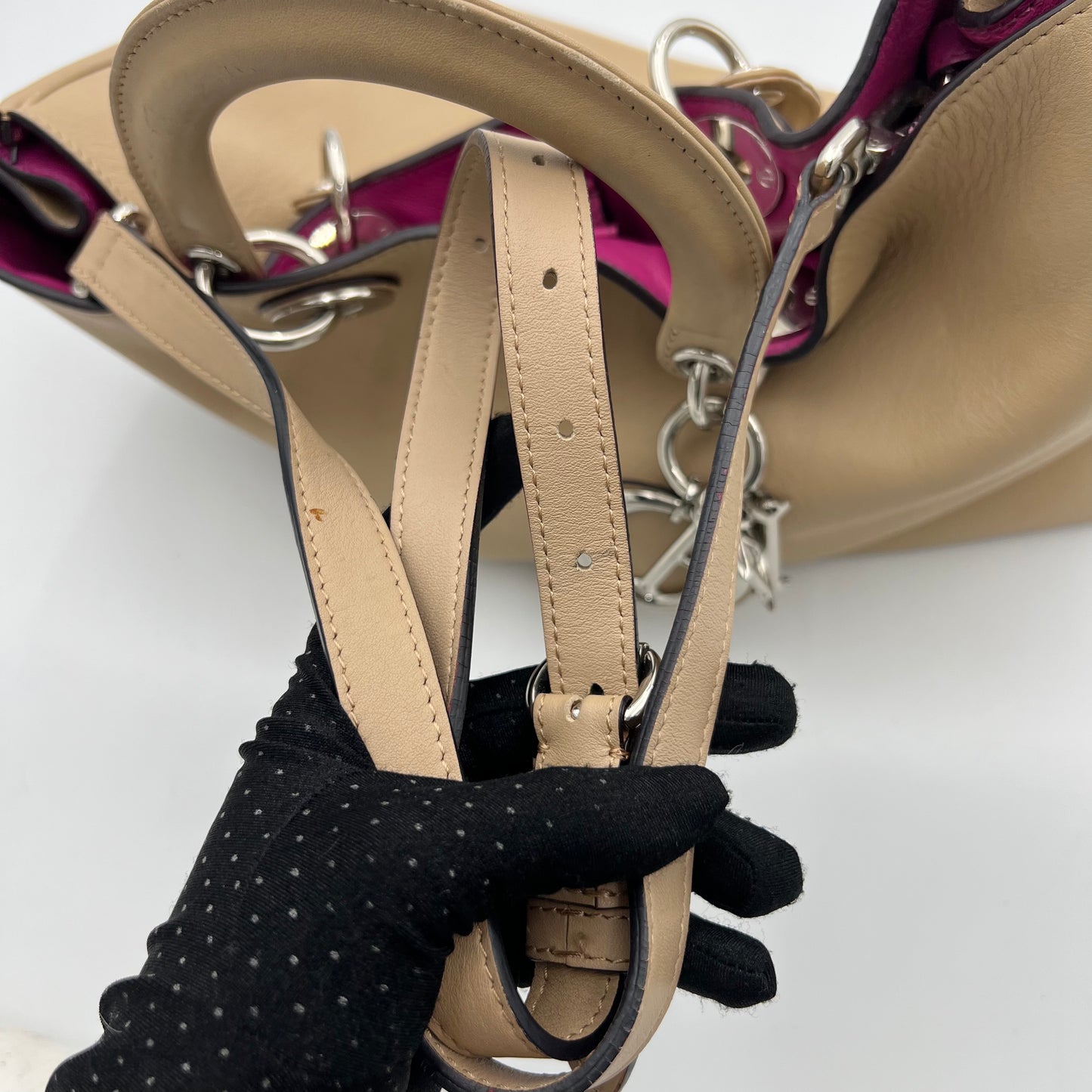 Christian Dior Beige Leather Diorissimo Tote with Long Strap SHW