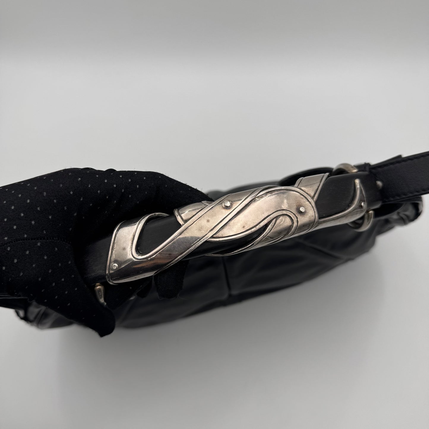 YSL Black Leather Rive Gauche Mombasa SHW