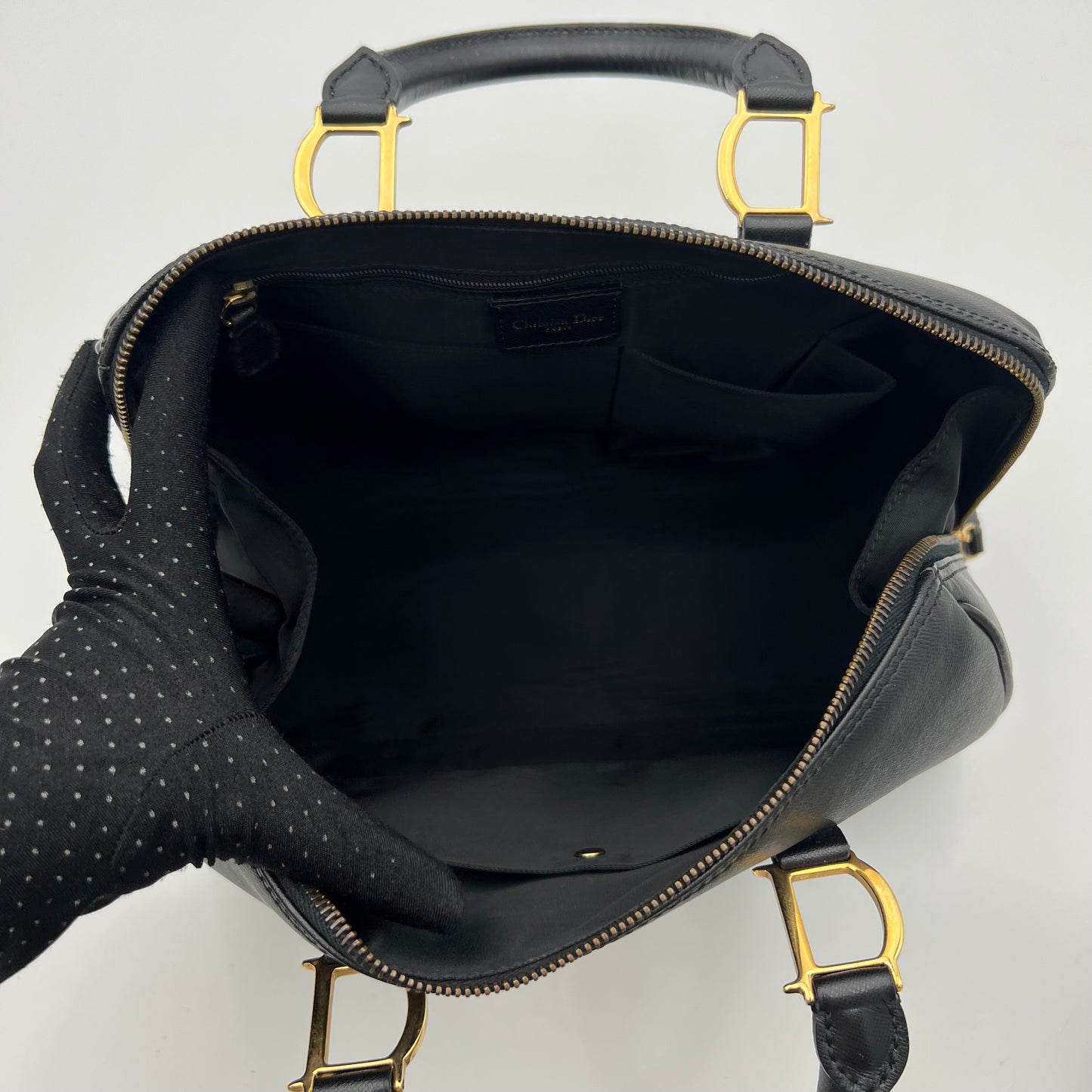 Christian Dior Black Leather Boston Bag GHW