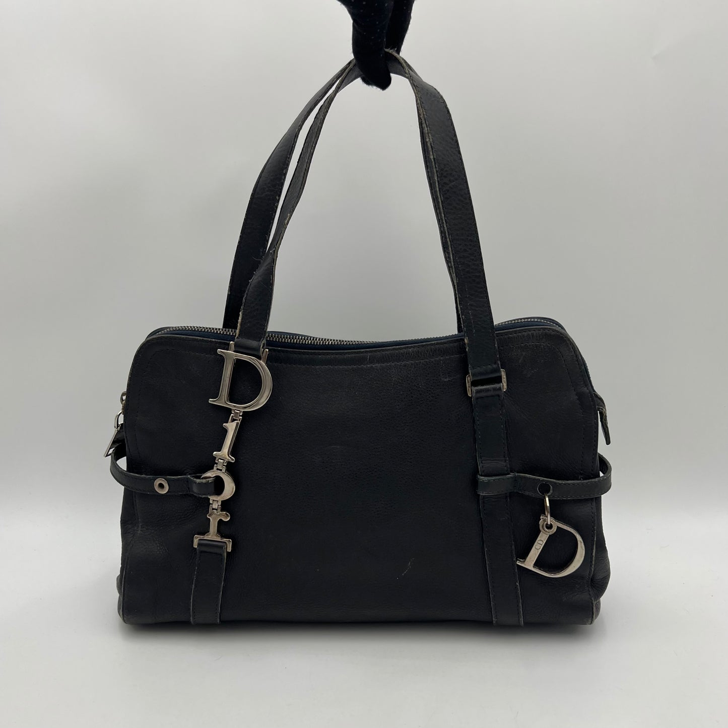 Christian Dior Dark Blue Leather Spellout D Charm Shoulder Bag