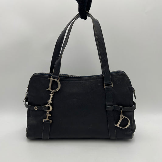 Christian Dior Dark Blue Leather Spellout D Charm Shoulder Bag