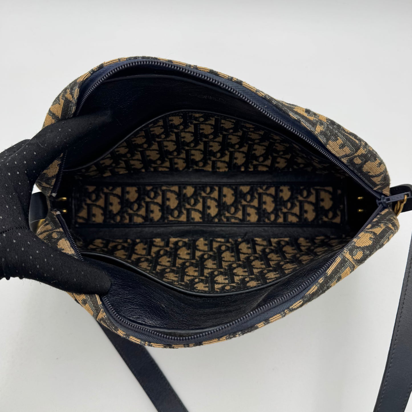 Christian Dior Vintage Navy Blue Trotter CD Side Strap Logo Shoulder Bag