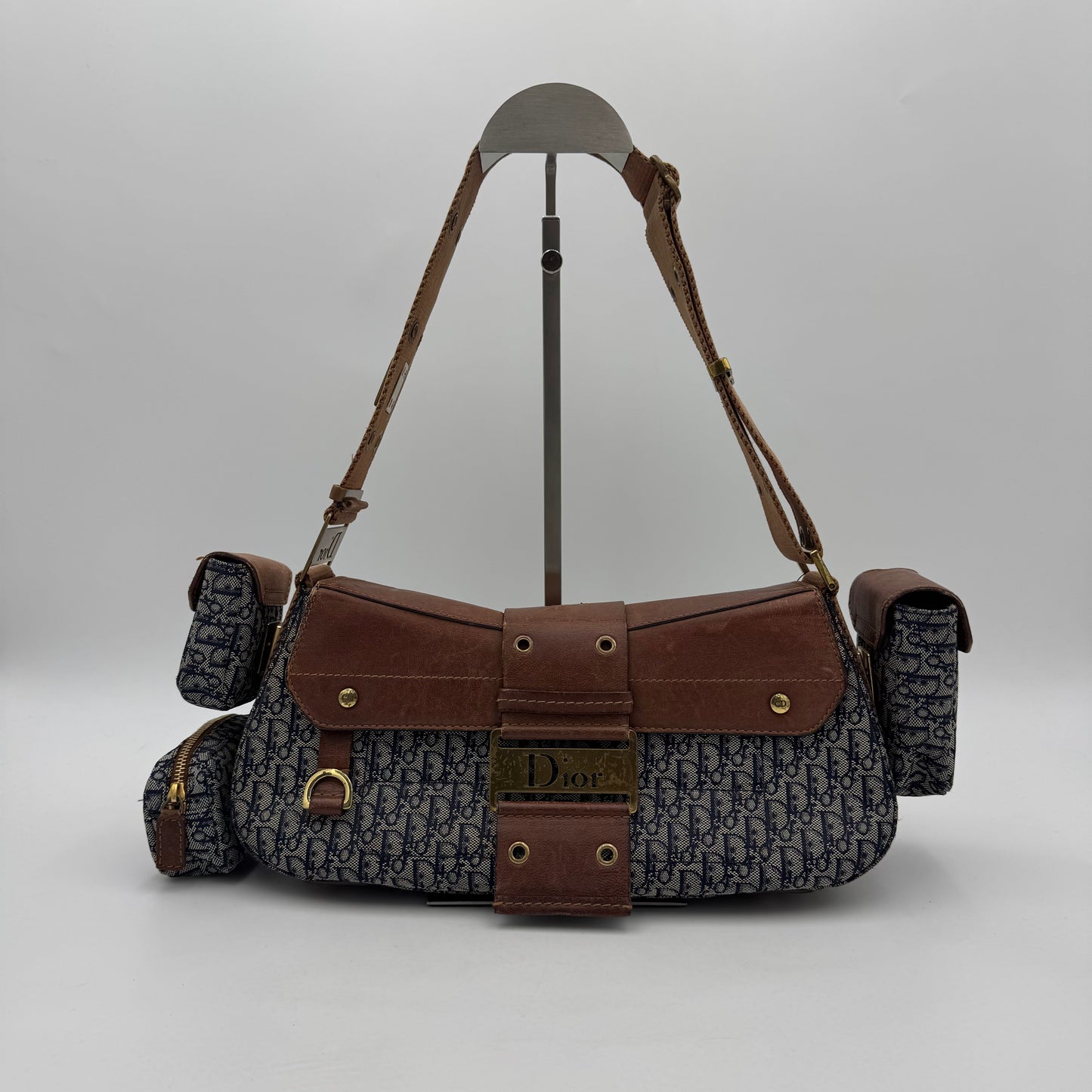 Christian Dior Blue Trotter Canvas Brown Leather Street Chic Columbus with Utility Pouches
