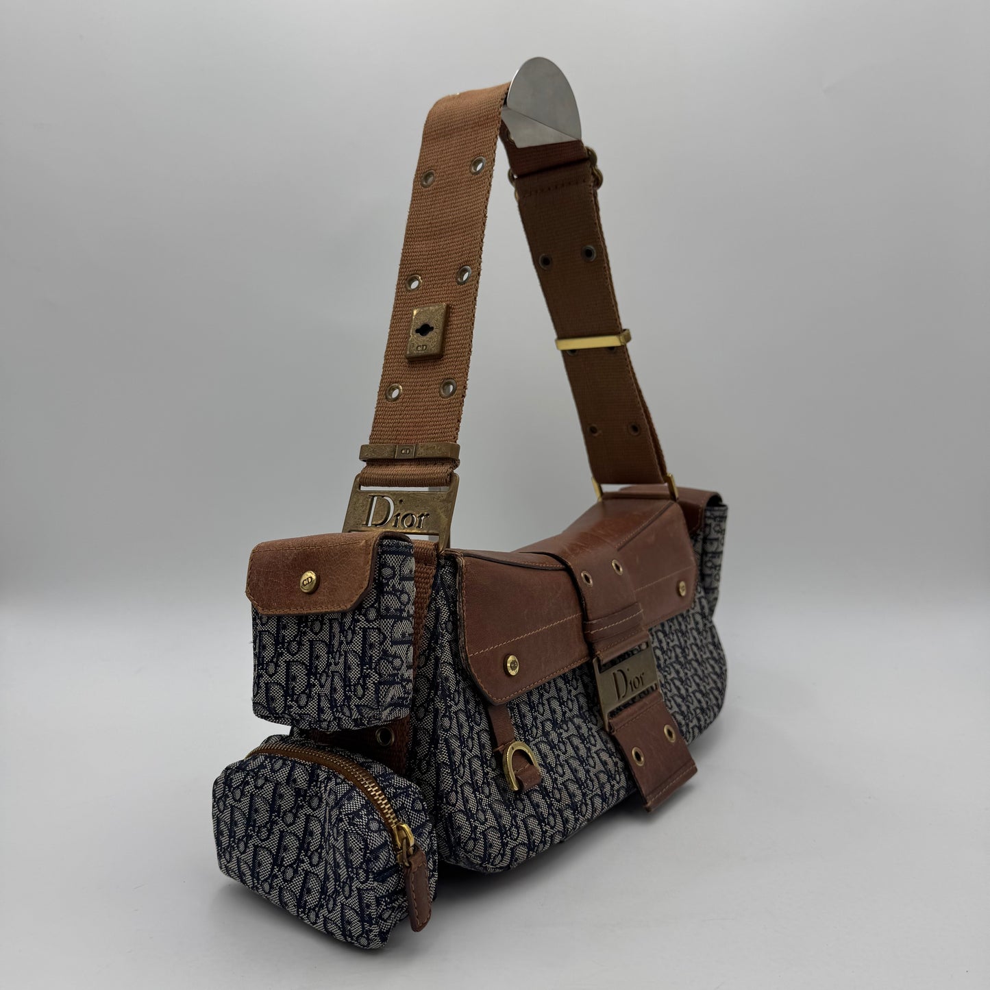 Christian Dior Blue Trotter Canvas Brown Leather Street Chic Columbus with Utility Pouches