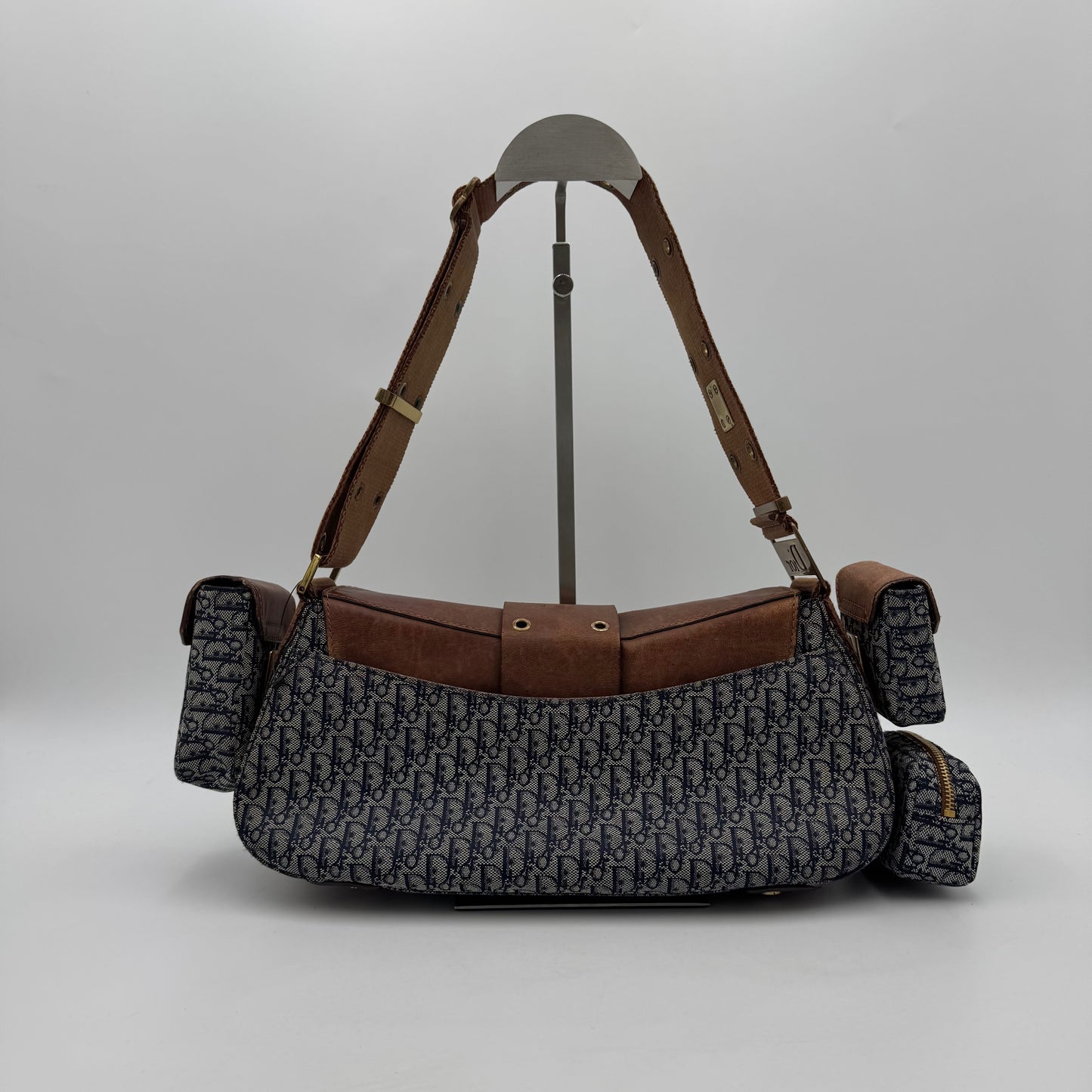 Christian Dior Blue Trotter Canvas Brown Leather Street Chic Columbus with Utility Pouches