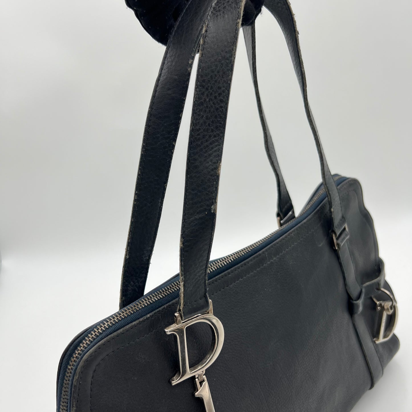 Christian Dior Dark Blue Leather Spellout D Charm Shoulder Bag