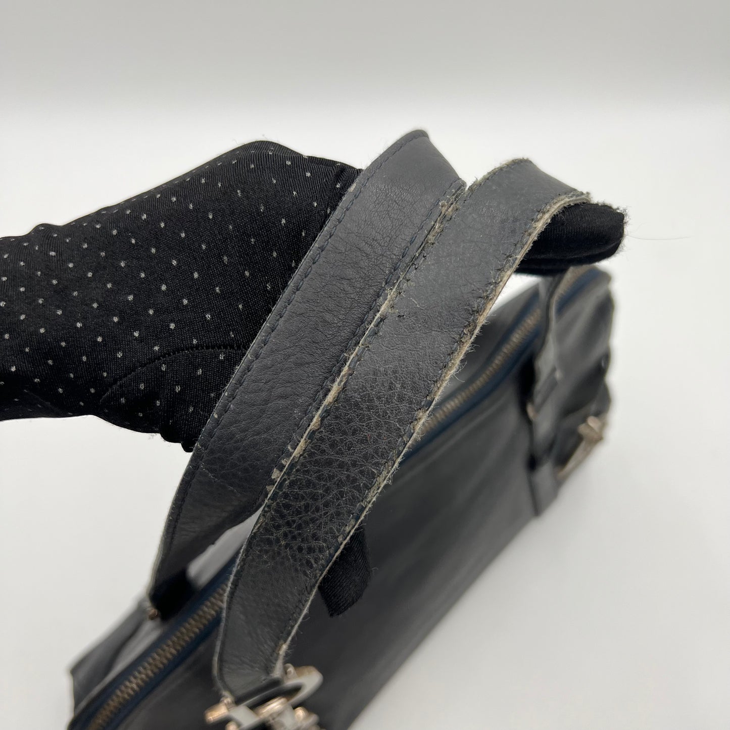 Christian Dior Dark Blue Leather Spellout D Charm Shoulder Bag