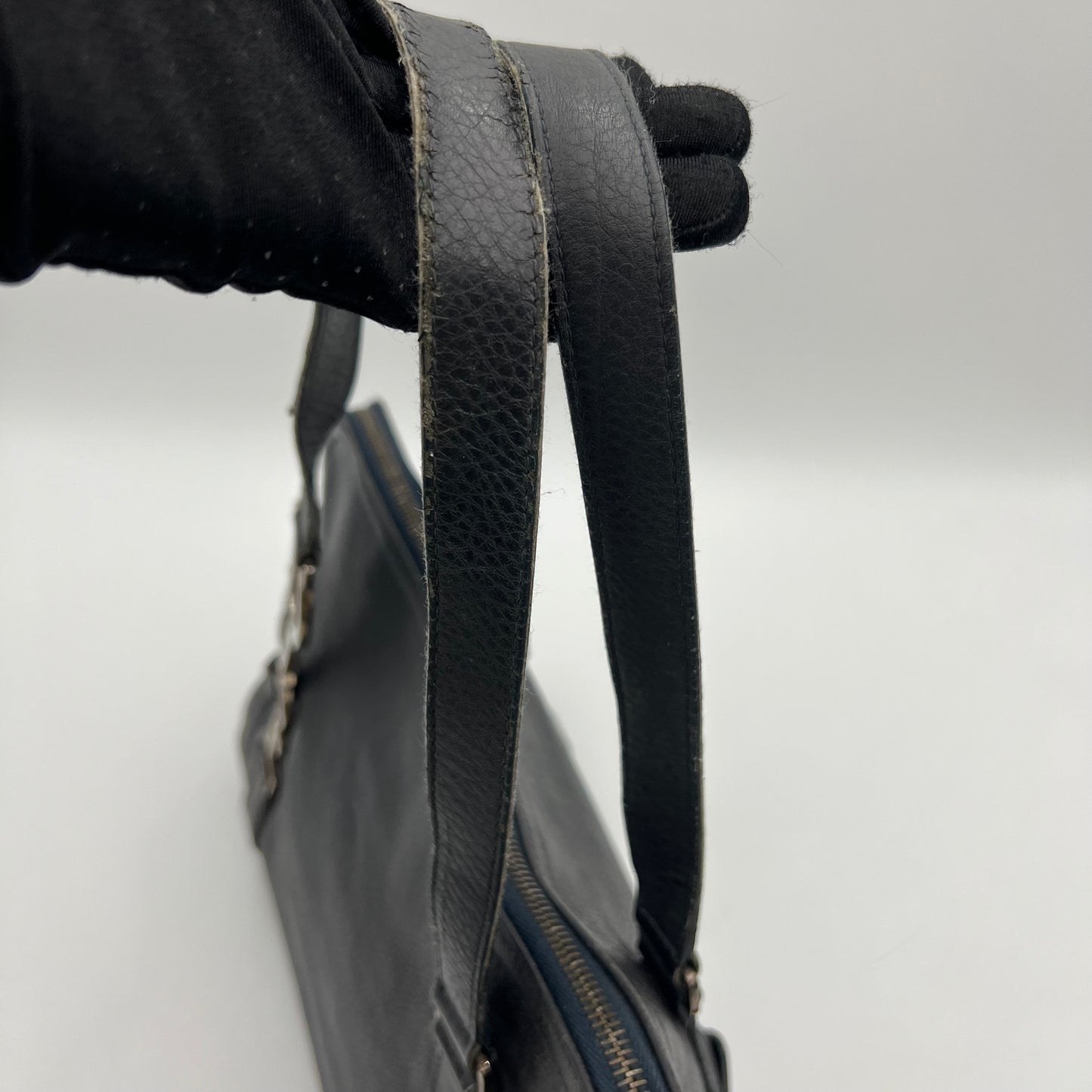 Christian Dior Dark Blue Leather Spellout D Charm Shoulder Bag