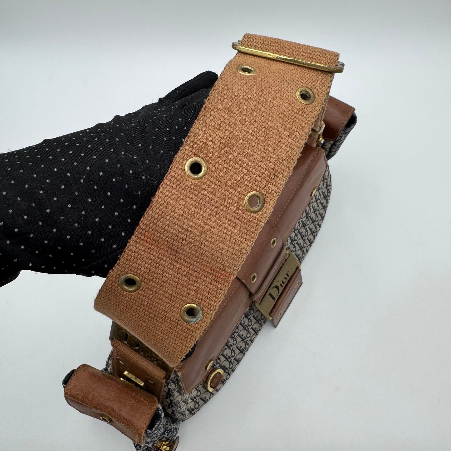 Christian Dior Blue Trotter Canvas Brown Leather Street Chic Columbus with Utility Pouches