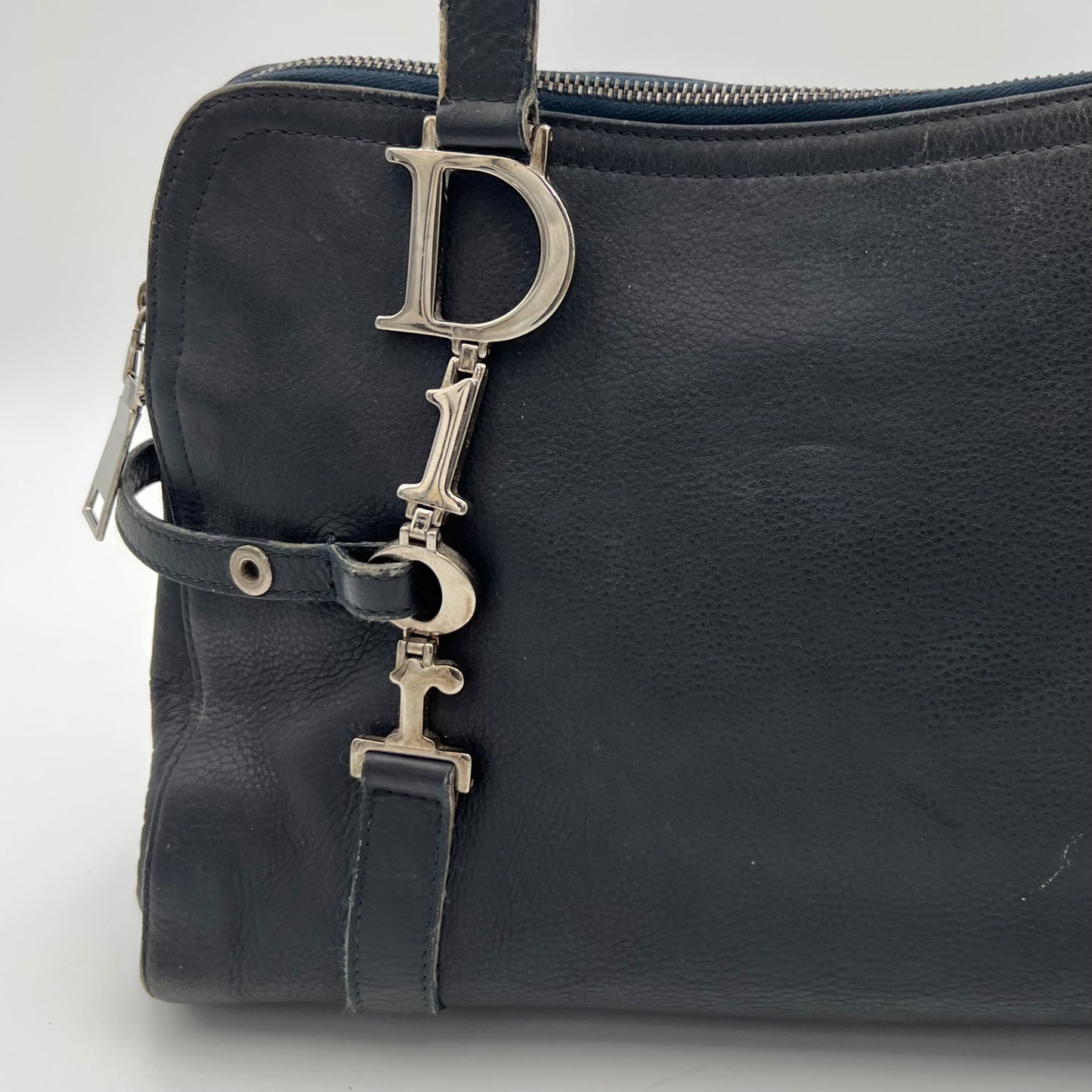 Christian Dior Dark Blue Leather Spellout D Charm Shoulder Bag