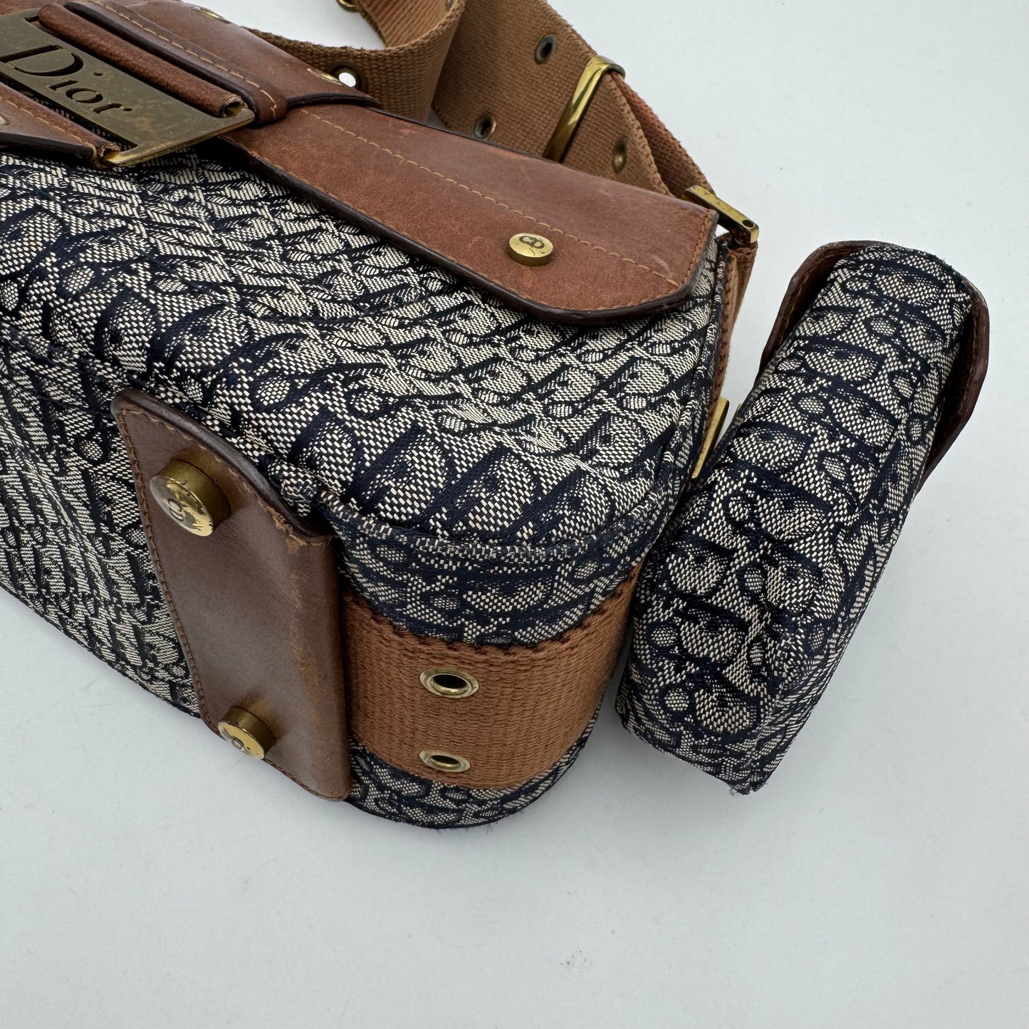 Christian Dior Blue Trotter Canvas Brown Leather Street Chic Columbus with Utility Pouches