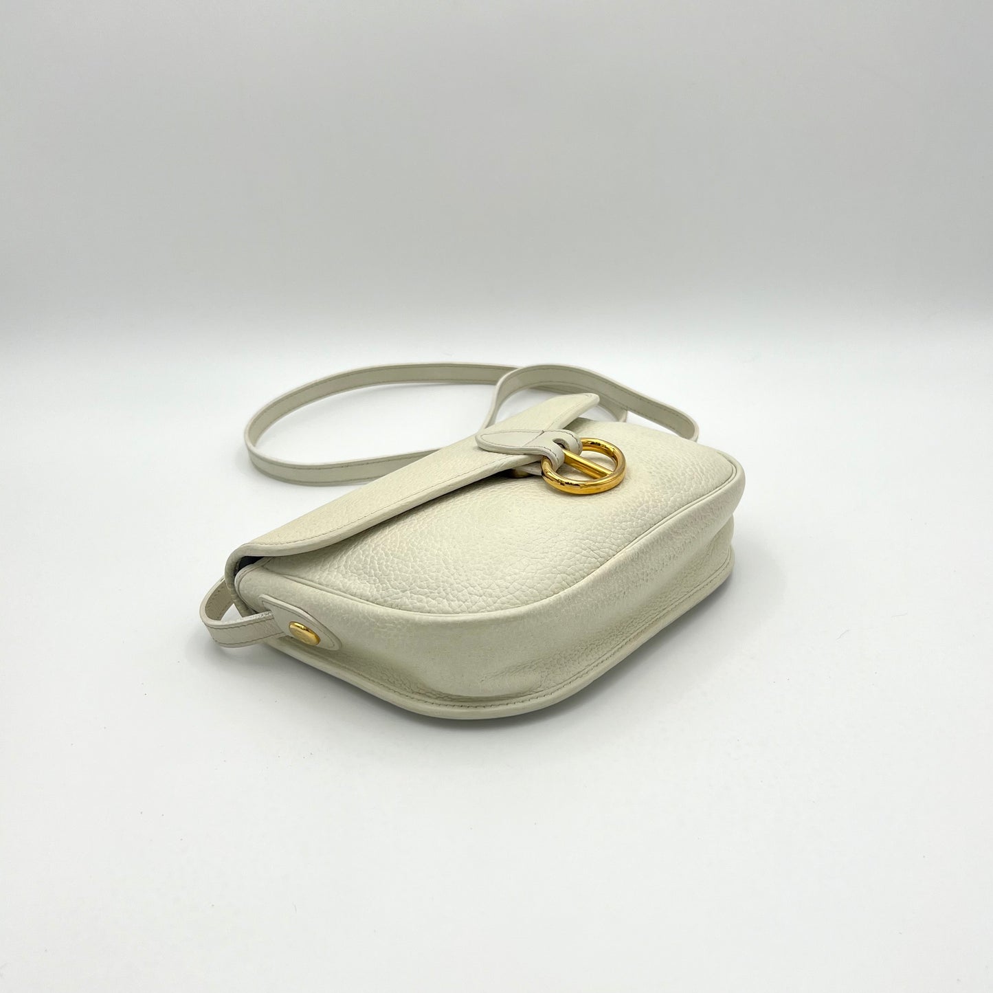 Chirstian Dior White Grained Leather Bobby Crossbody GHW