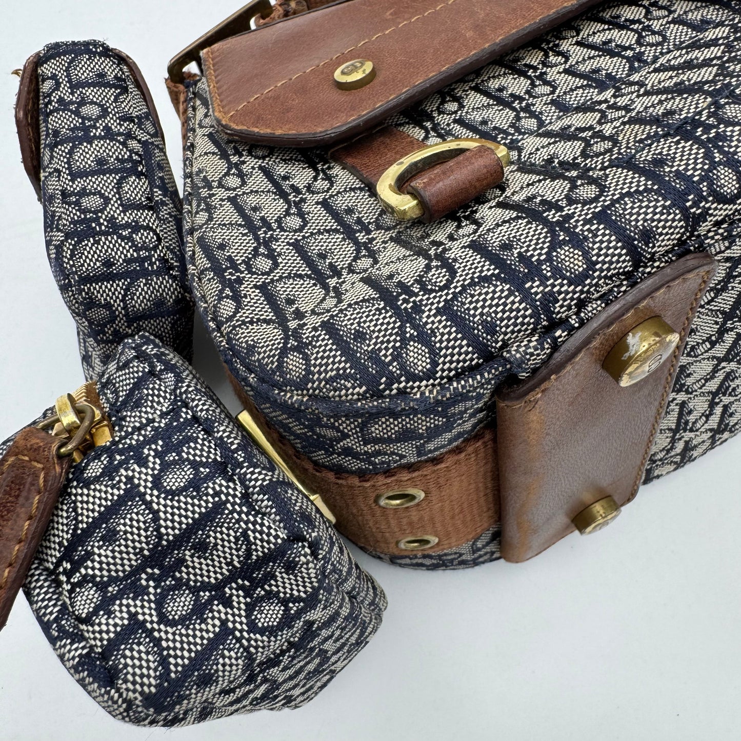 Christian Dior Blue Trotter Canvas Brown Leather Street Chic Columbus with Utility Pouches