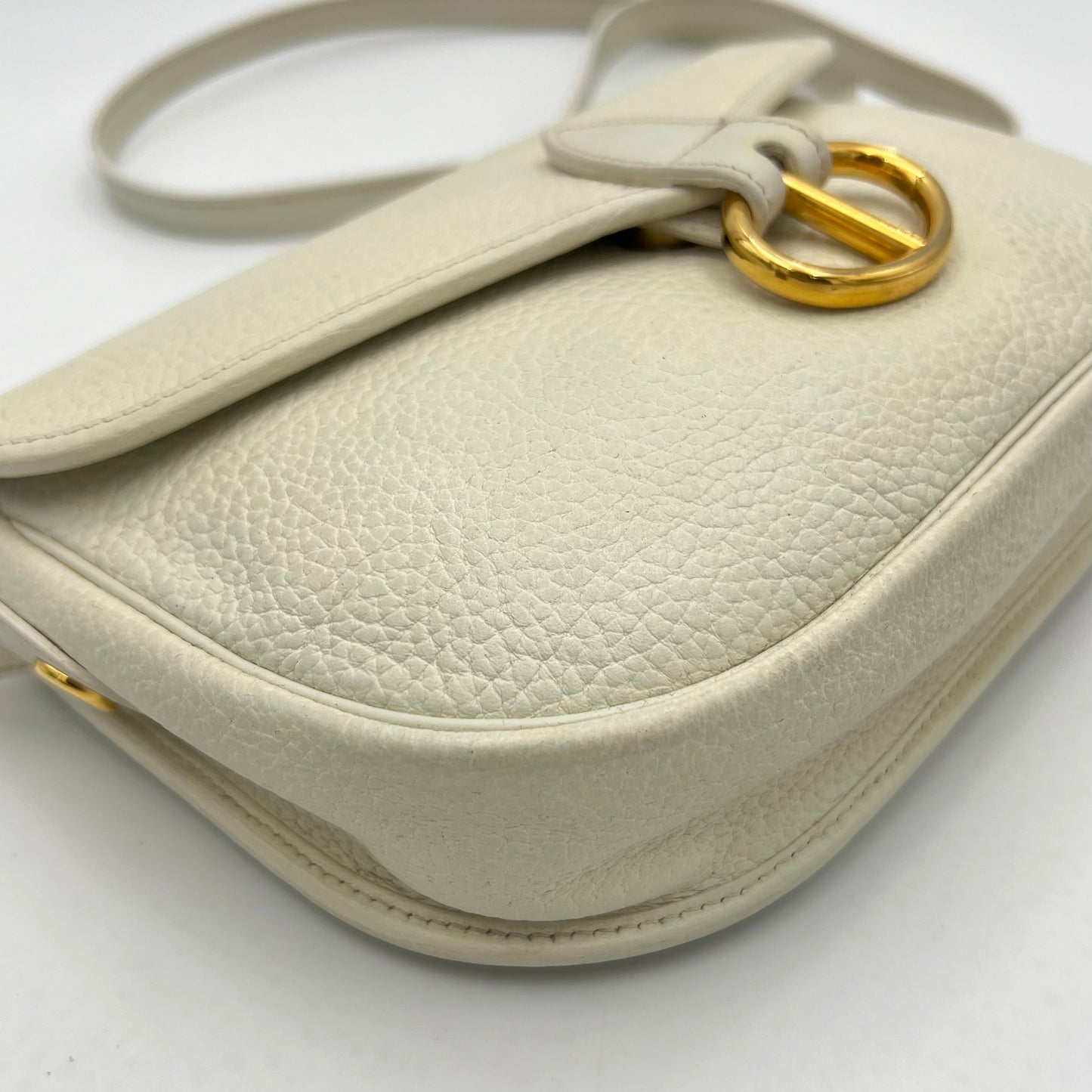 Chirstian Dior White Grained Leather Bobby Crossbody GHW