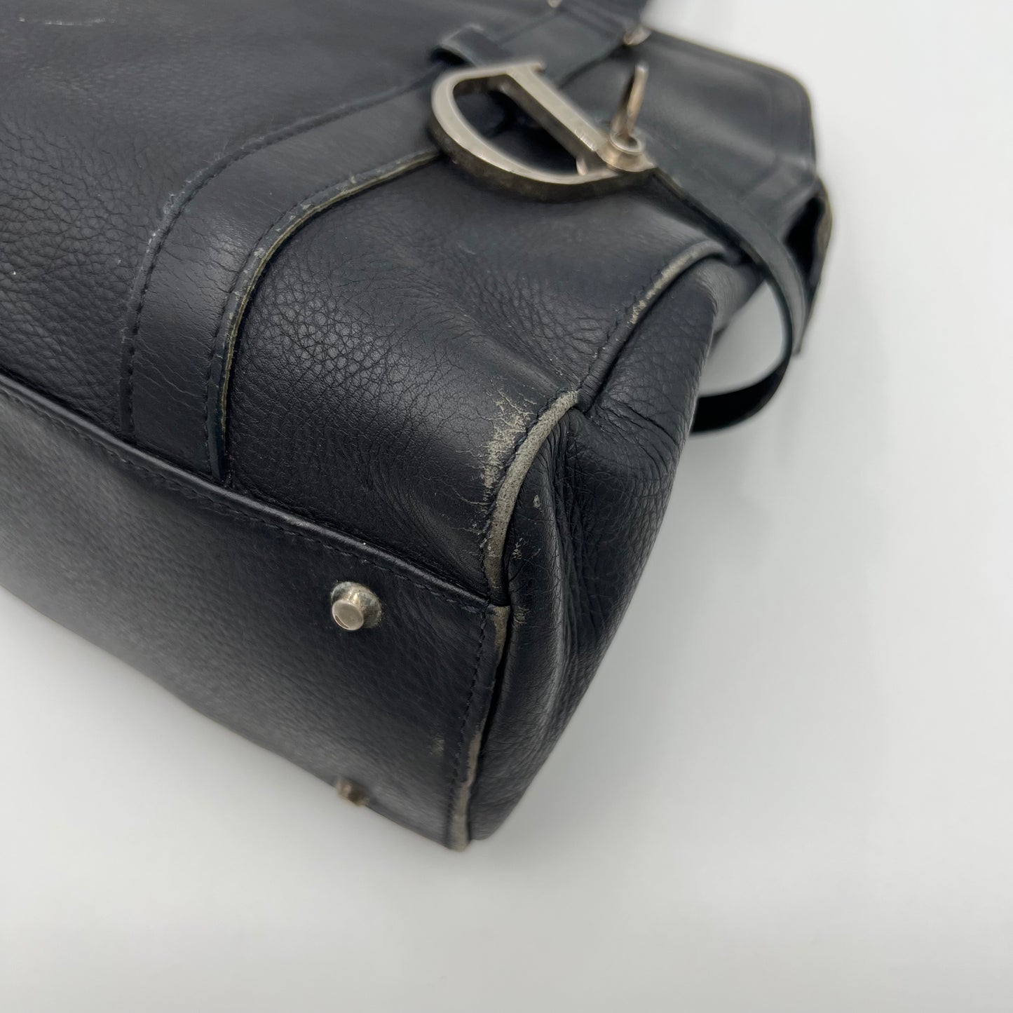 Christian Dior Dark Blue Leather Spellout D Charm Shoulder Bag