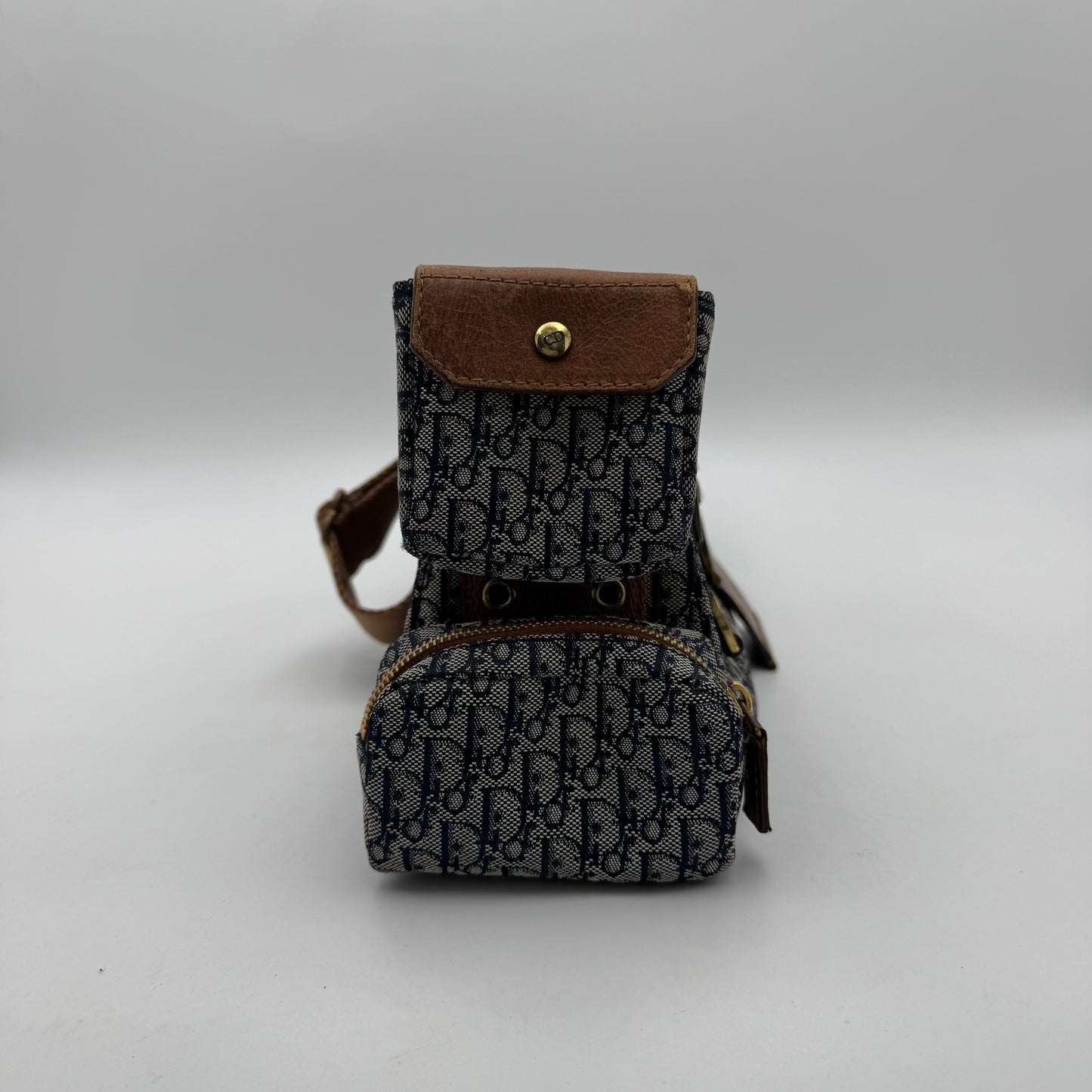 Christian Dior Blue Trotter Canvas Brown Leather Street Chic Columbus with Utility Pouches