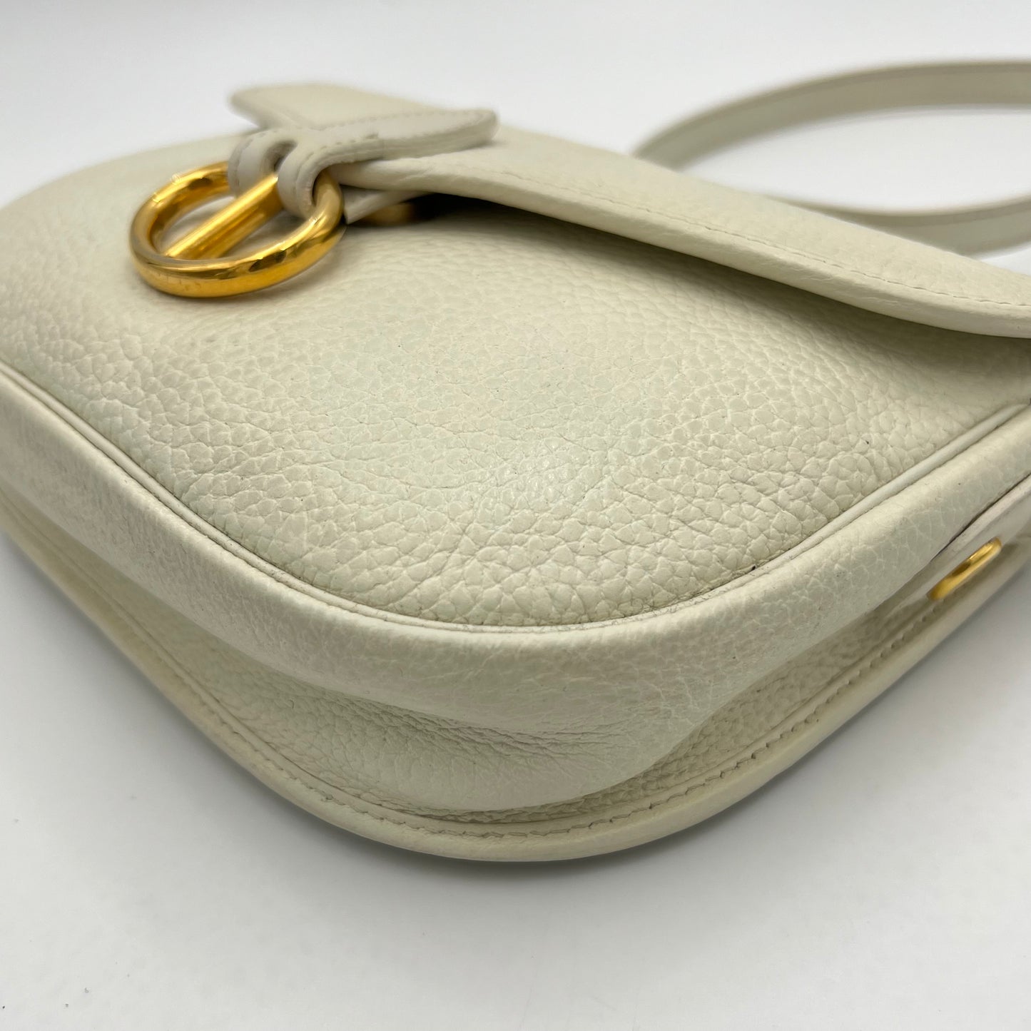Chirstian Dior White Grained Leather Bobby Crossbody GHW