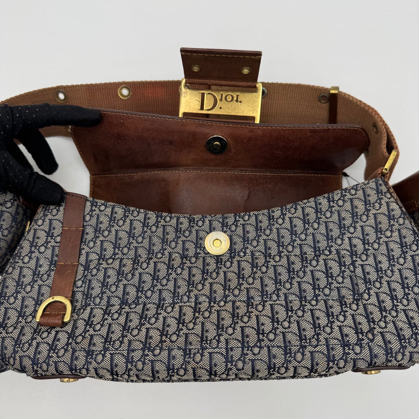 Christian Dior Blue Trotter Canvas Brown Leather Street Chic Columbus with Utility Pouches