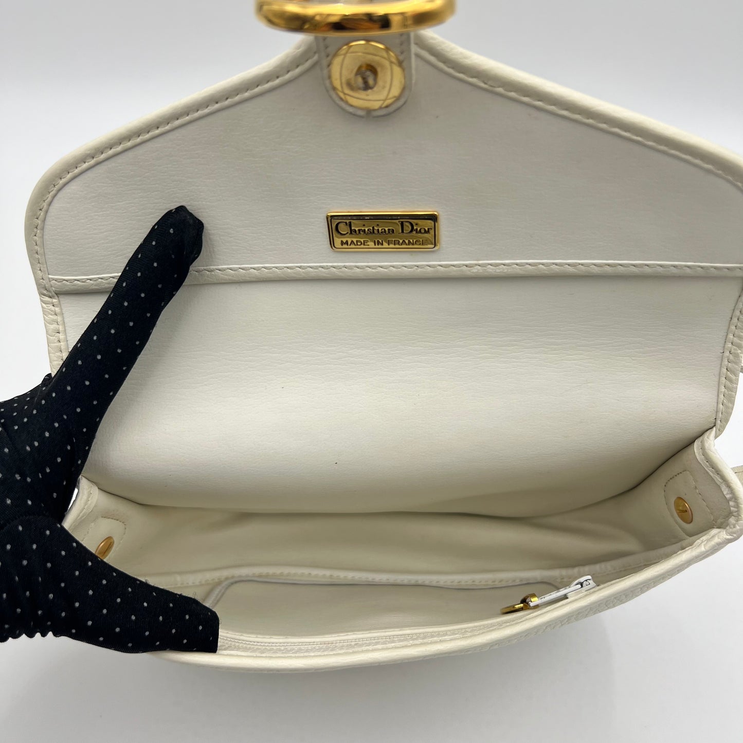 Chirstian Dior White Grained Leather Bobby Crossbody GHW