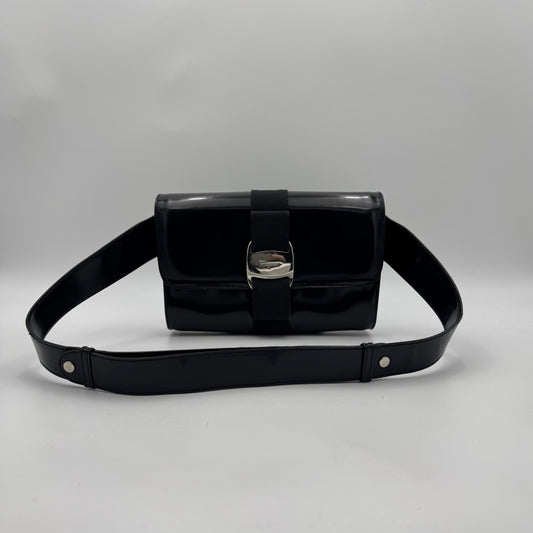 Salvatore Ferragamo Black Patent Leather Vara Bow Shoulder Bag SHW