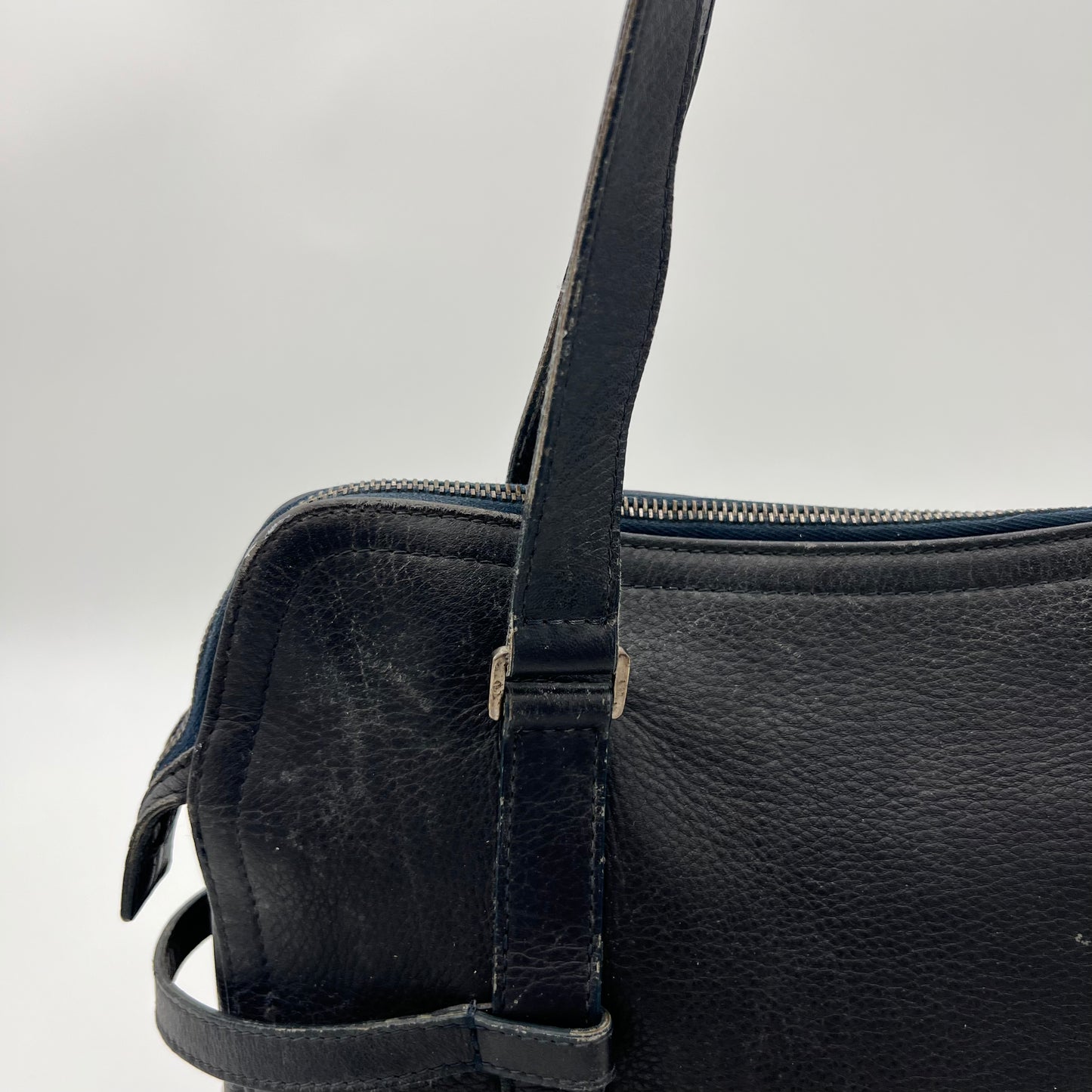 Christian Dior Dark Blue Leather Spellout D Charm Shoulder Bag